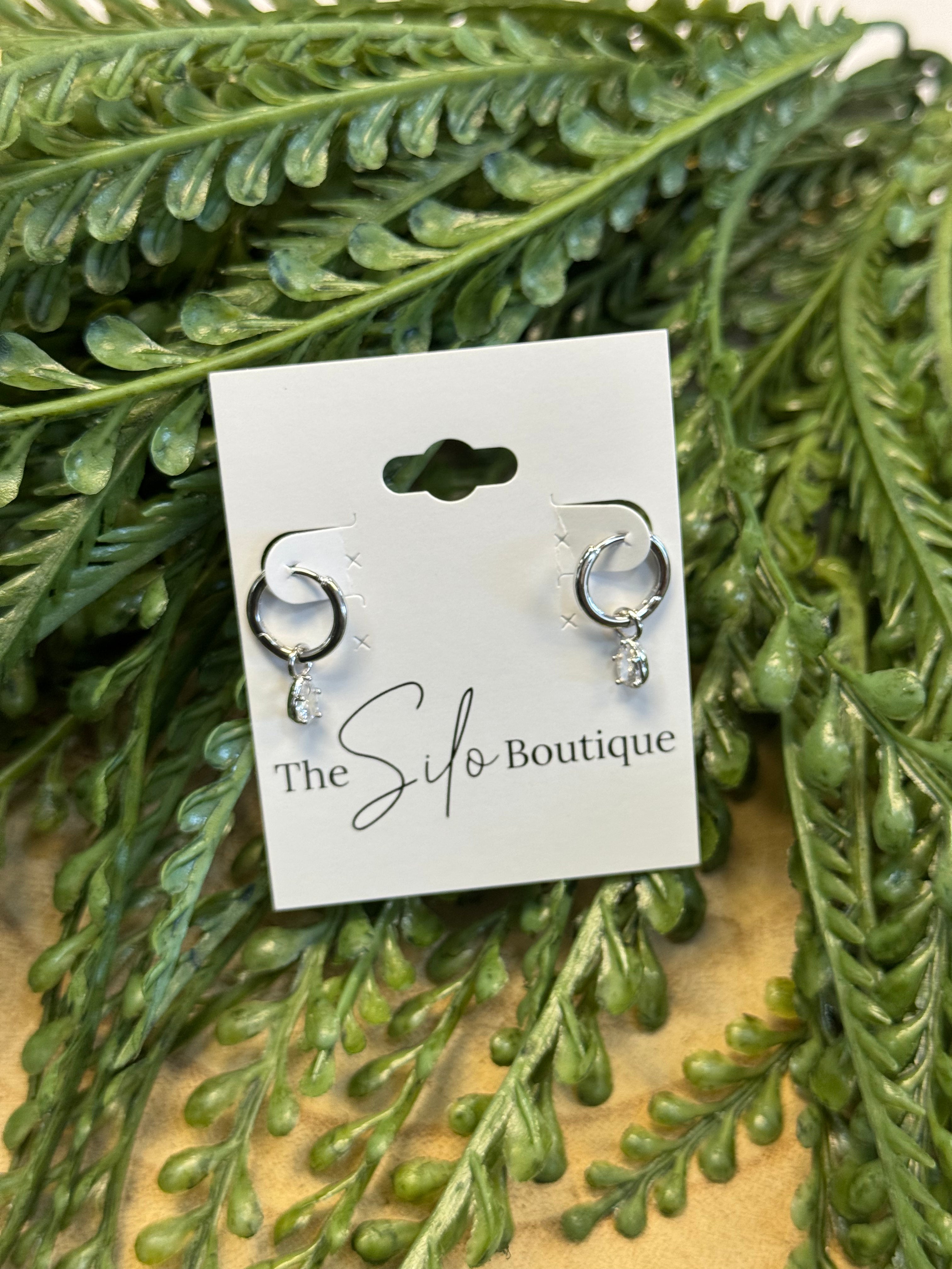 Lovey Drop Mini Hoop Earrings-Silver-Earrings-fame-The Silo Boutique, Women's Fashion Boutique Located in Warren and Grand Forks North Dakota