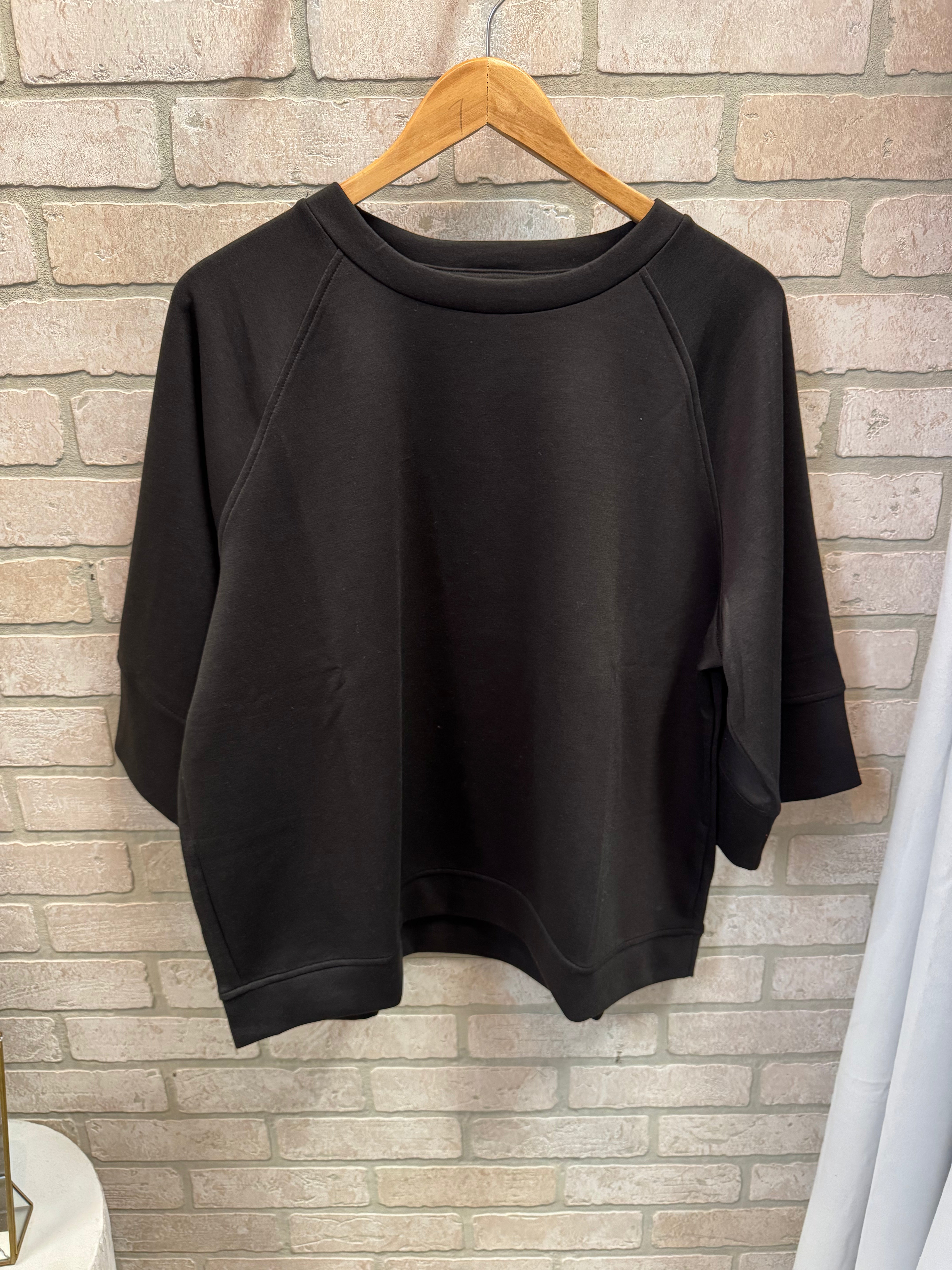 Louisa Scuba Quarter Sleeve Top-Black-The Silo Boutique-The Silo Boutique, Women's Fashion Boutique Located in Warren and Grand Forks North Dakota