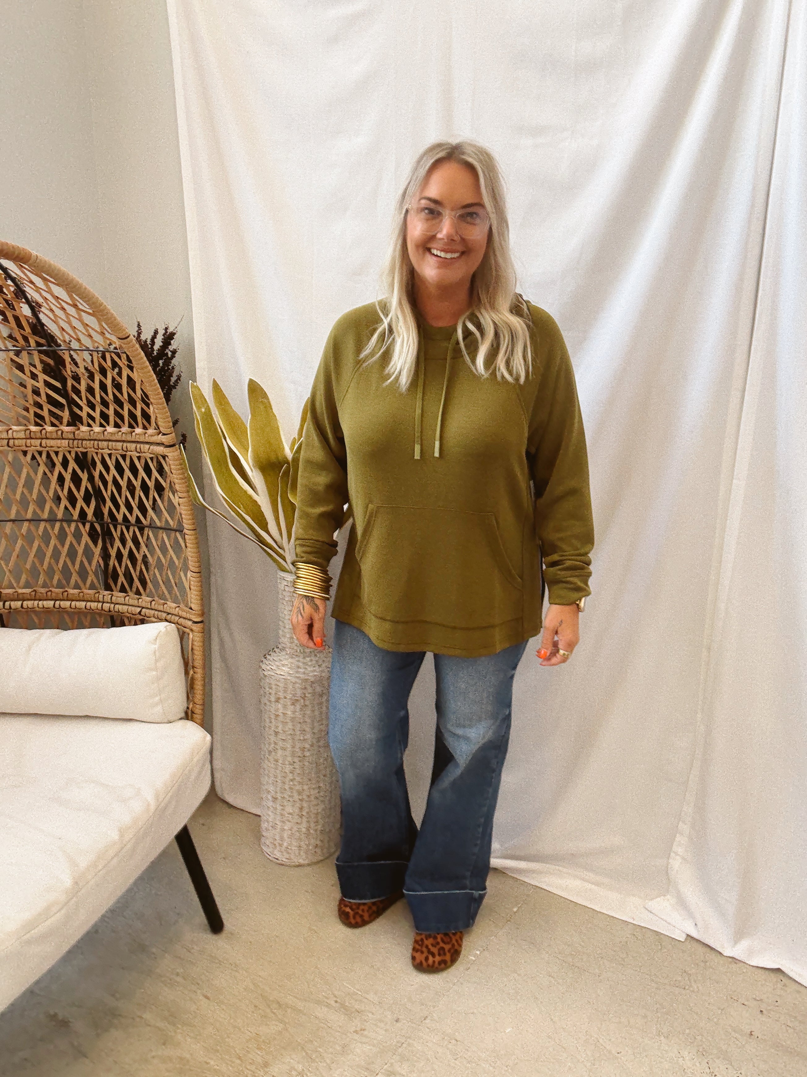 Laguna Hooded Sweatshirt-Olive Green-Sweatshirts-mono b-The Silo Boutique, Women's Fashion Boutique Located in Warren and Grand Forks North Dakota