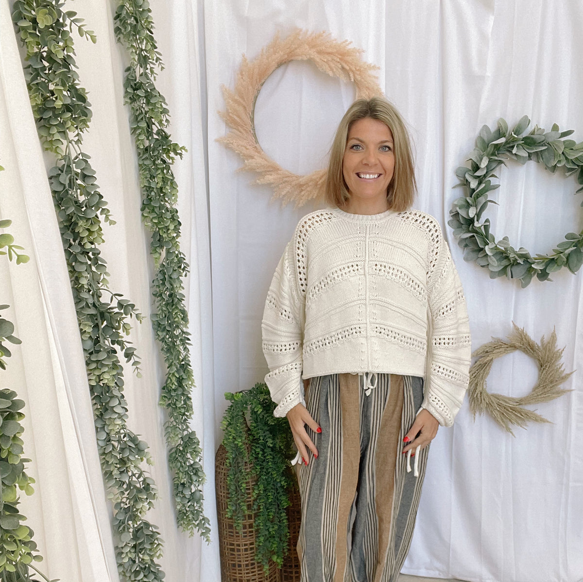 Cotierra Taupe Stripe Baloom Pants-Pants-The Silo Boutique-The Silo Boutique, Women's Fashion Boutique Located in Warren and Grand Forks North Dakota