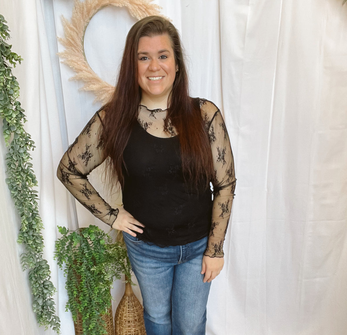 Ella Lace Long Sleeve Top-Black-Sweaters-very j-The Silo Boutique, Women's Fashion Boutique Located in Warren and Grand Forks North Dakota