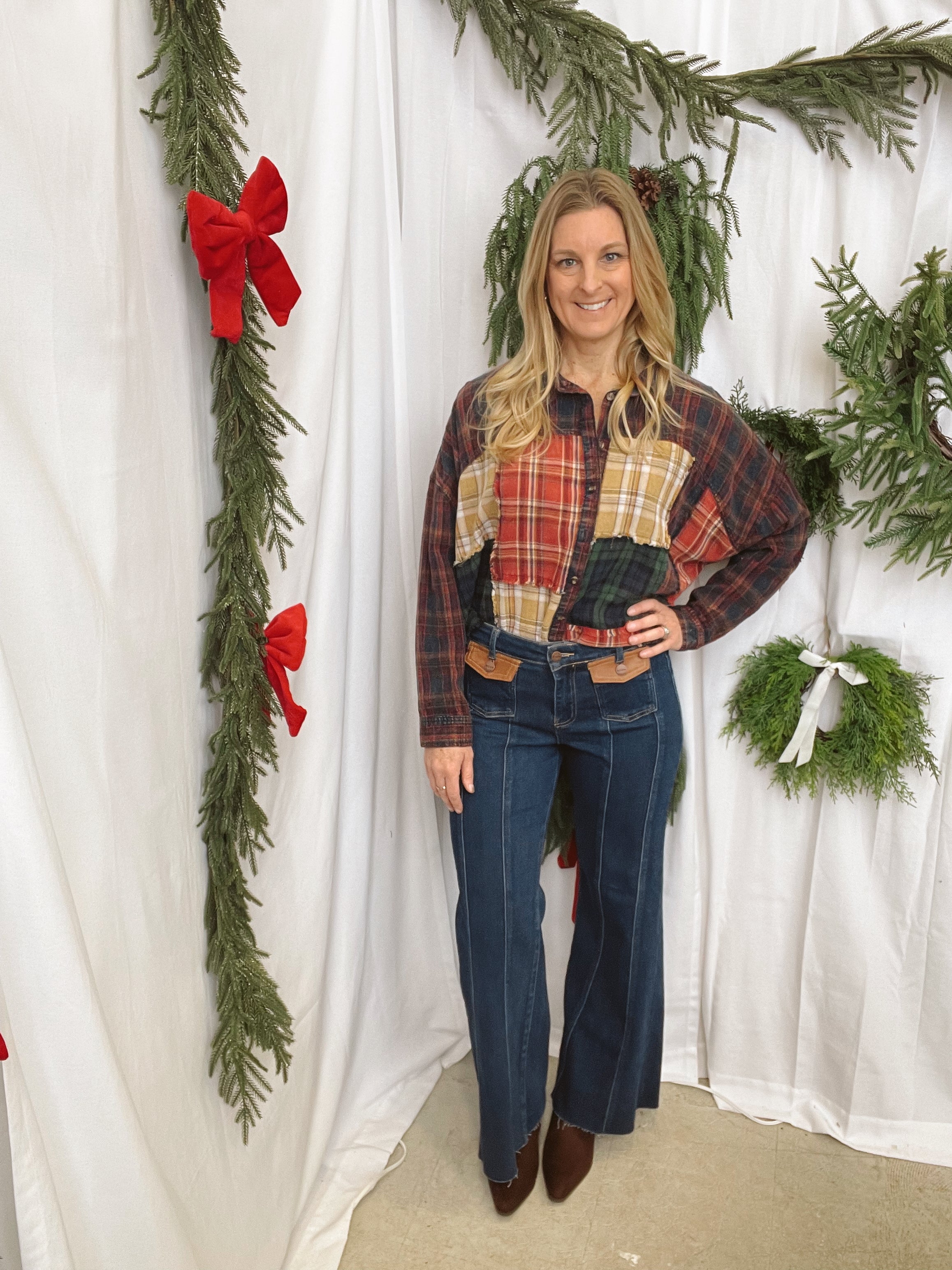 Risen Dark Flare Front Leather Pocket Jeans-Final Sale-Jeans-risen-The Silo Boutique, Women's Fashion Boutique Located in Warren and Grand Forks North Dakota