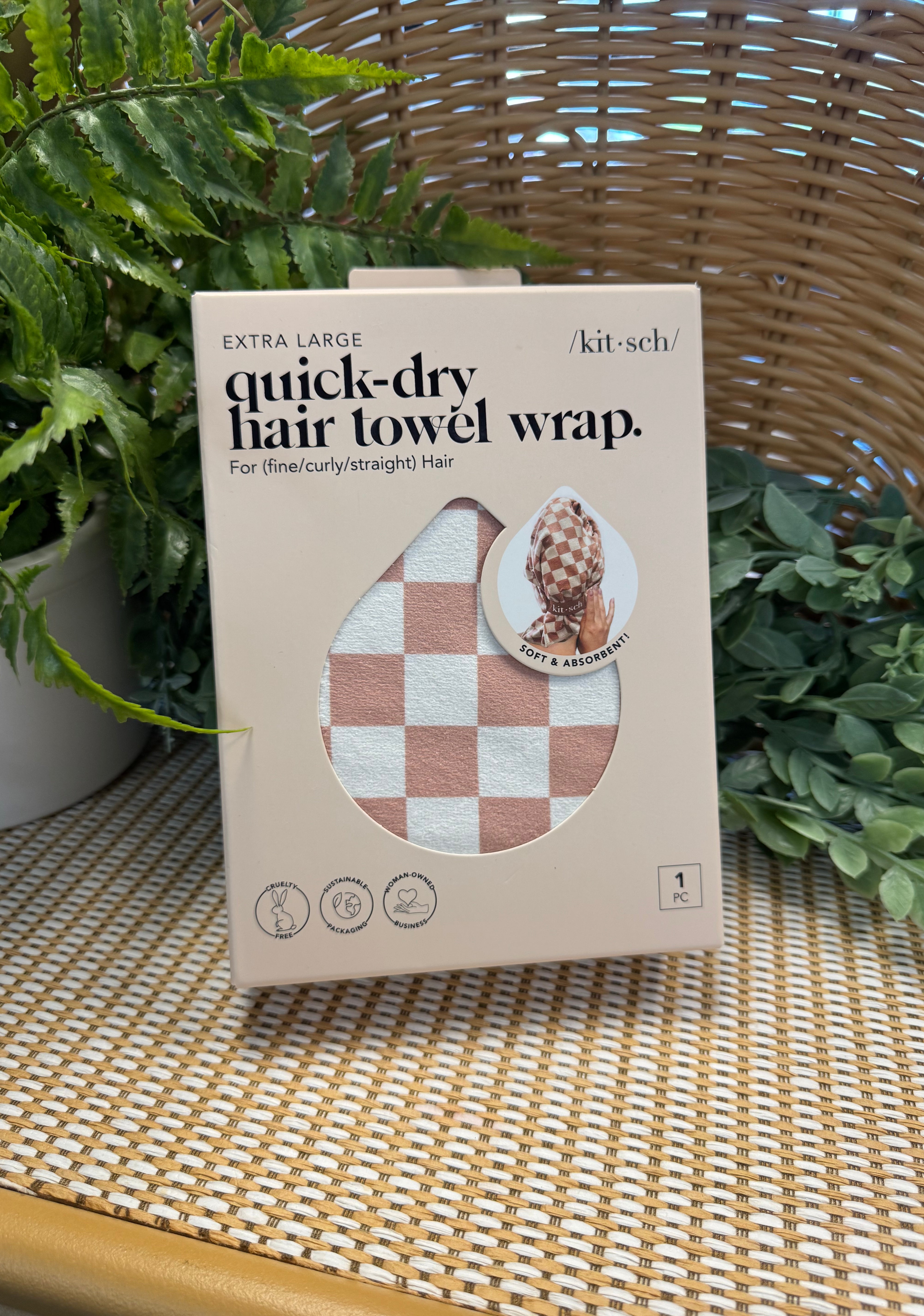 Kitsch XL Quick-Dry Hair Towel-Checker-Hair Accessories-kitsch-The Silo Boutique, Women's Fashion Boutique Located in Warren and Grand Forks North Dakota