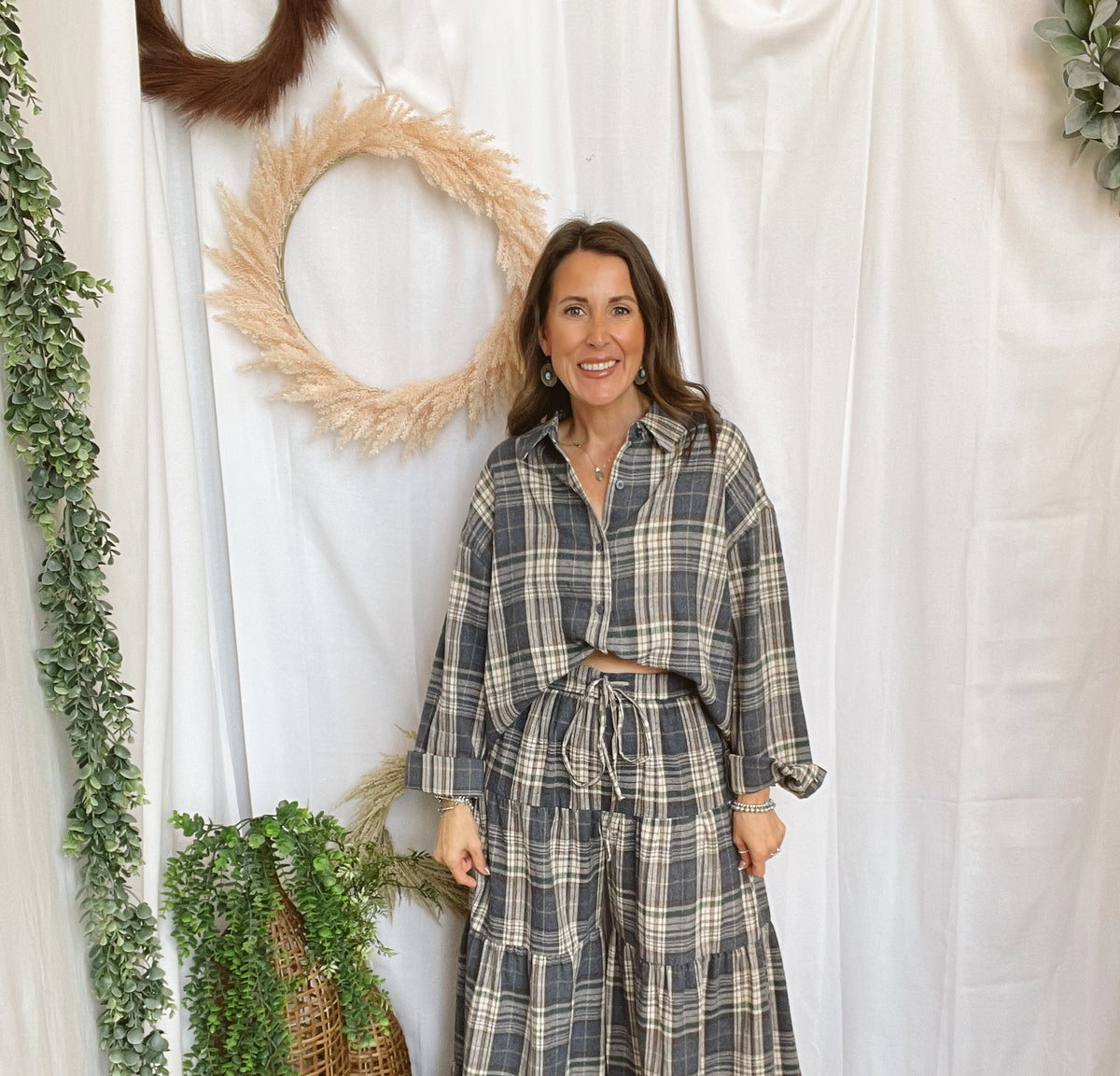 Boho Plaid Tiered Pants-Navy-Pants-hyfve-The Silo Boutique, Women's Fashion Boutique Located in Warren and Grand Forks North Dakota