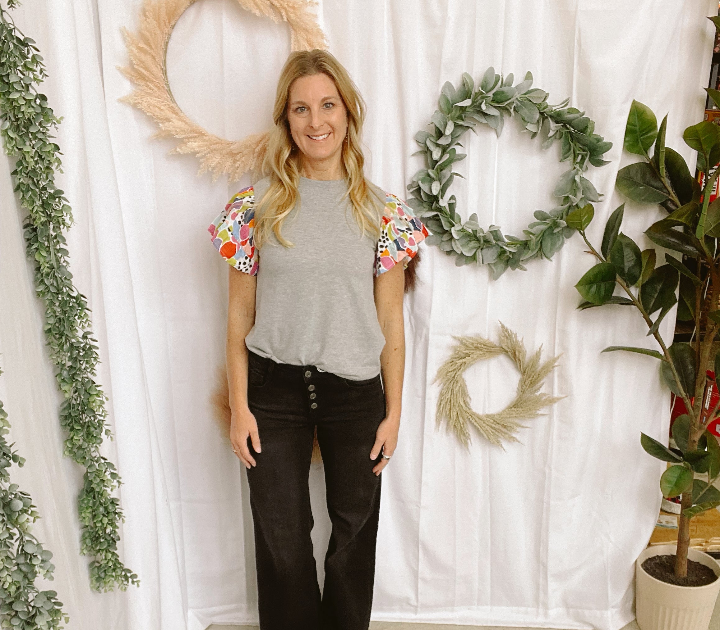 THML Spot Sleeve Shirt-Final Sale-Short Sleeve Tops-thml-The Silo Boutique, Women's Fashion Boutique Located in Warren and Grand Forks North Dakota