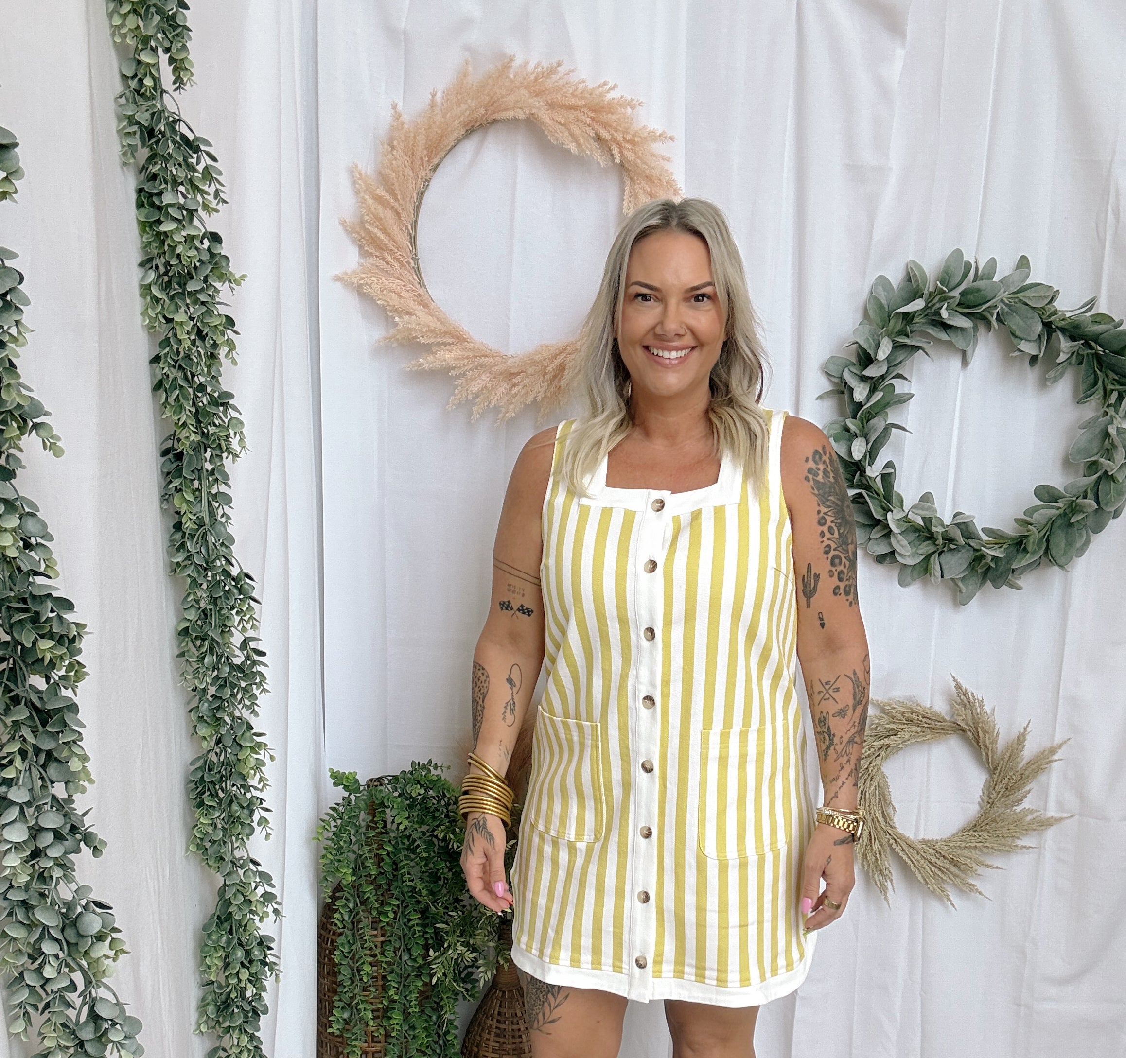 Lemon Striped Dress-Dresses-entro-The Silo Boutique, Women's Fashion Boutique Located in Warren and Grand Forks North Dakota