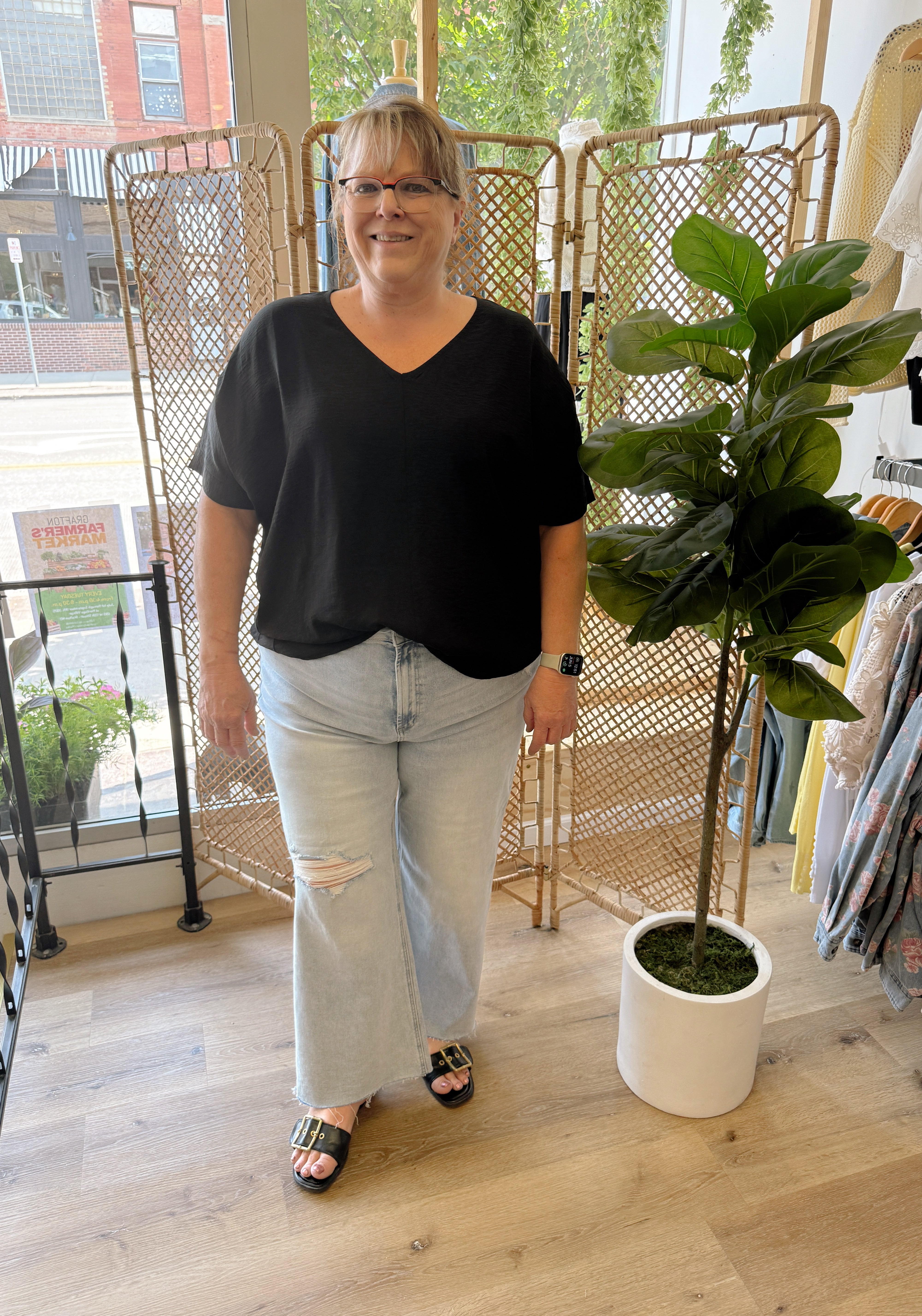 Zen V Neck Seam Top-Black-Short Sleeve Tops-Zenana-The Silo Boutique, Women's Fashion Boutique Located in Warren and Grand Forks North Dakota