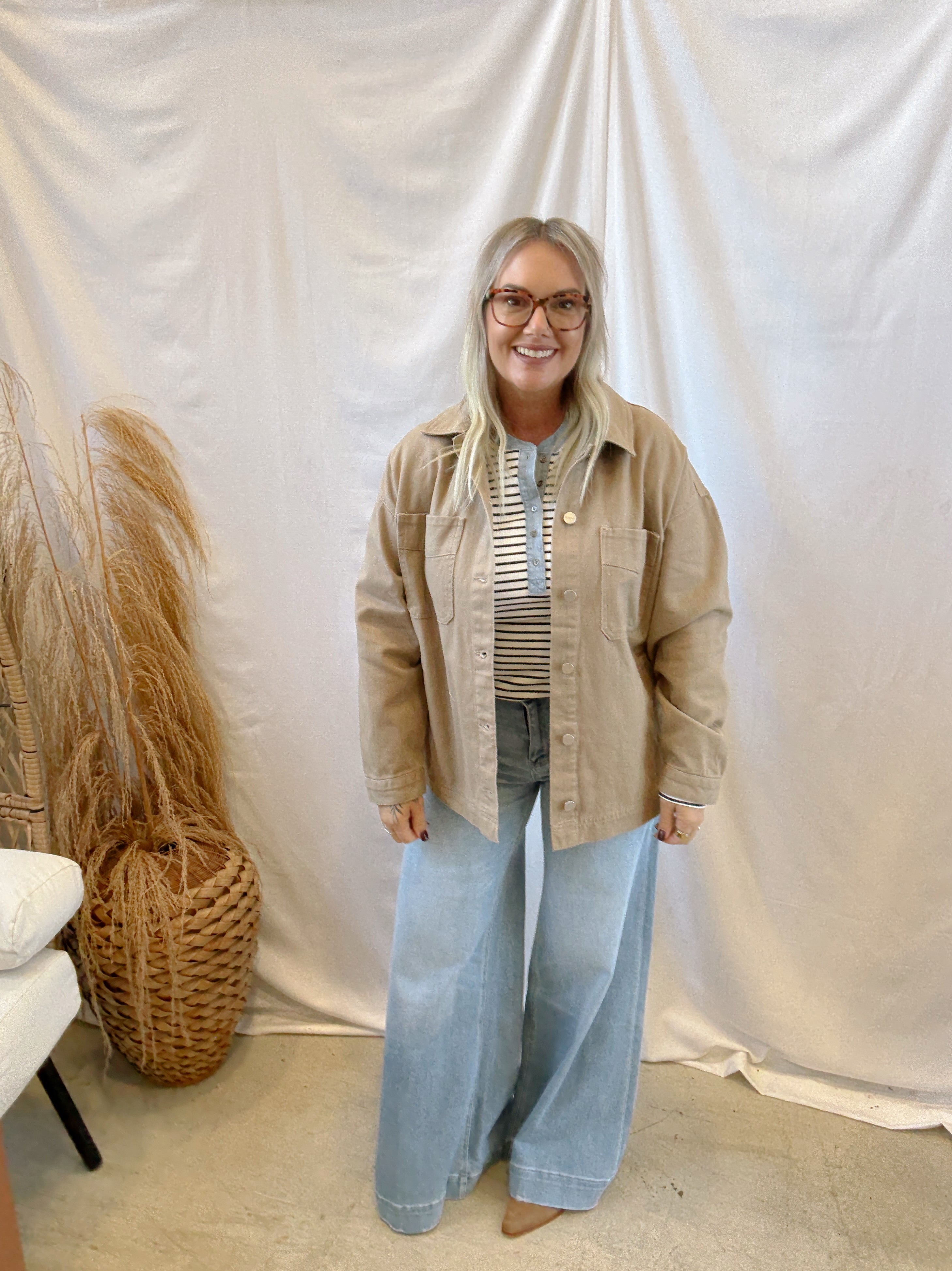 Risen Taupe Oversized Step Hem Jacket-Coats & Jackets-risen-The Silo Boutique, Women's Fashion Boutique Located in Warren and Grand Forks North Dakota