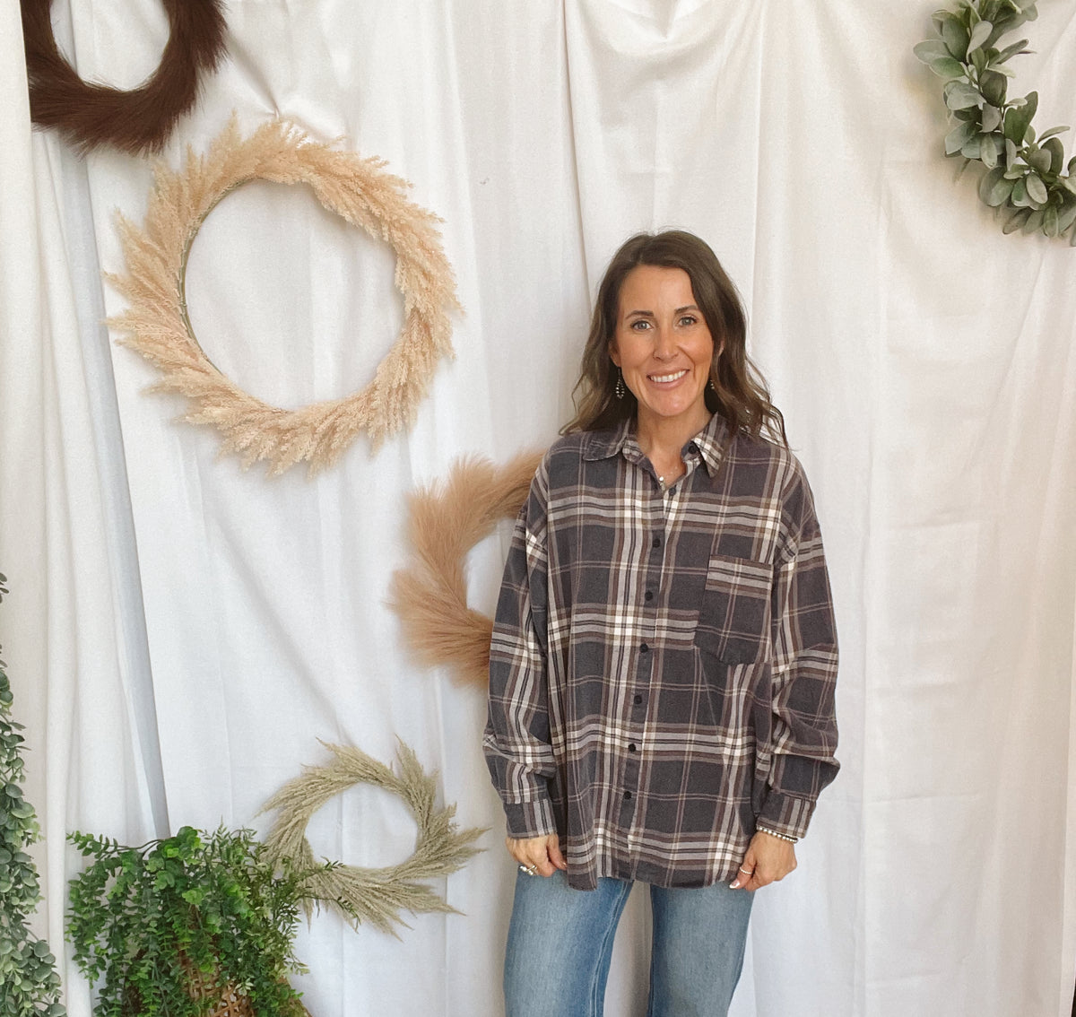 Laney Plaid Flannel-Grape-Long Sleeve Tops-blu pepper-The Silo Boutique, Women's Fashion Boutique Located in Warren and Grand Forks North Dakota
