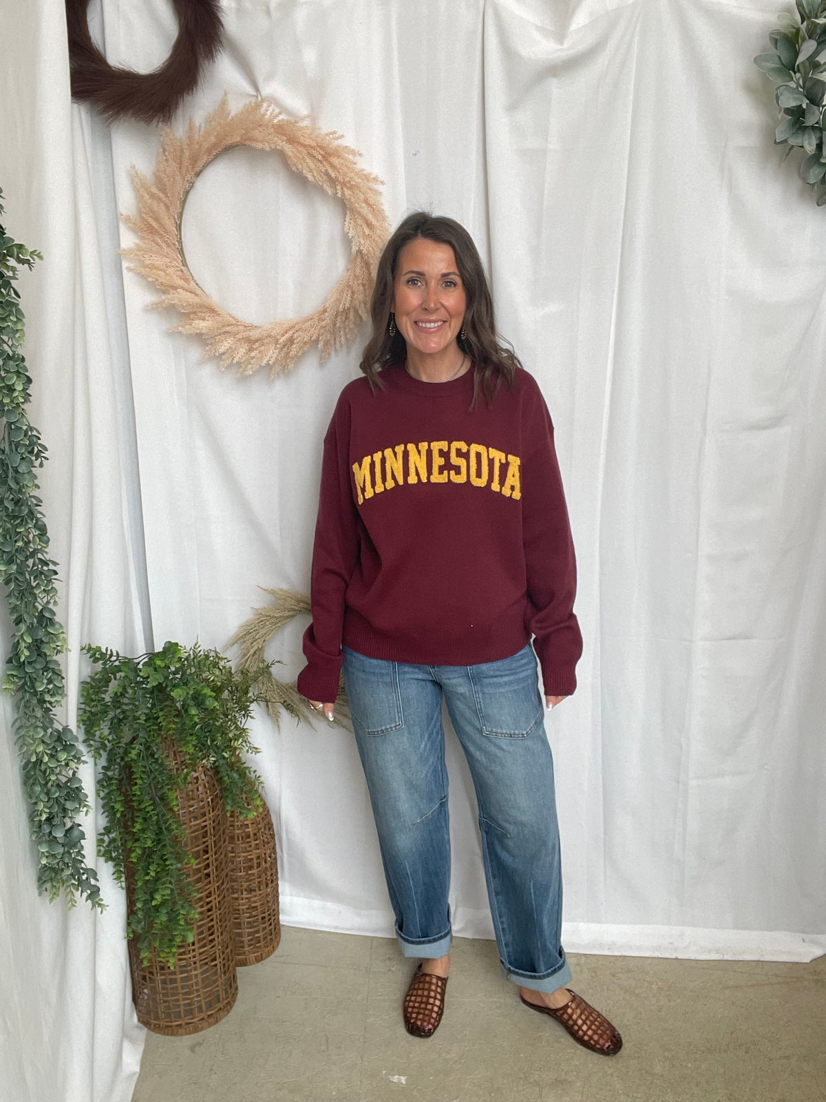 Leia Minnesota Pom Sweater-Maroon-Sweaters-Leia-The Silo Boutique, Women's Fashion Boutique Located in Warren and Grand Forks North Dakota