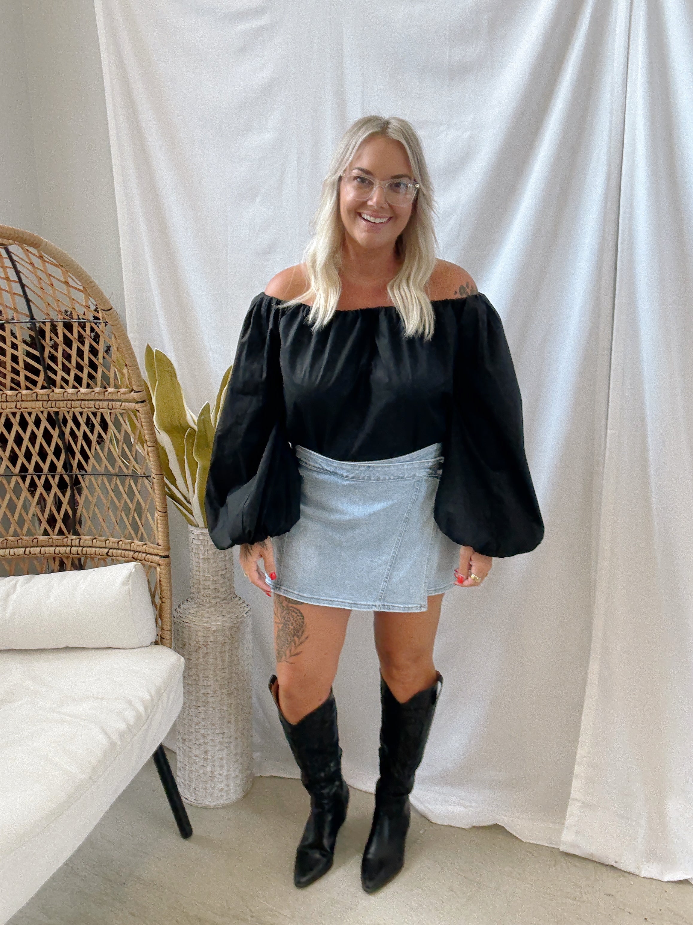 Feeling Fine Off The Shoulder Top-Black-Long Sleeve Tops-hyfve-The Silo Boutique, Women's Fashion Boutique Located in Warren and Grand Forks North Dakota