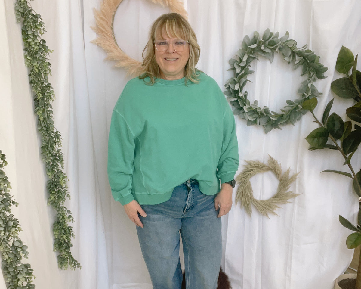 Jess Terry Pullover Sweatshirt-Forest-Shackets-Zenana-The Silo Boutique, Women's Fashion Boutique Located in Warren and Grand Forks North Dakota
