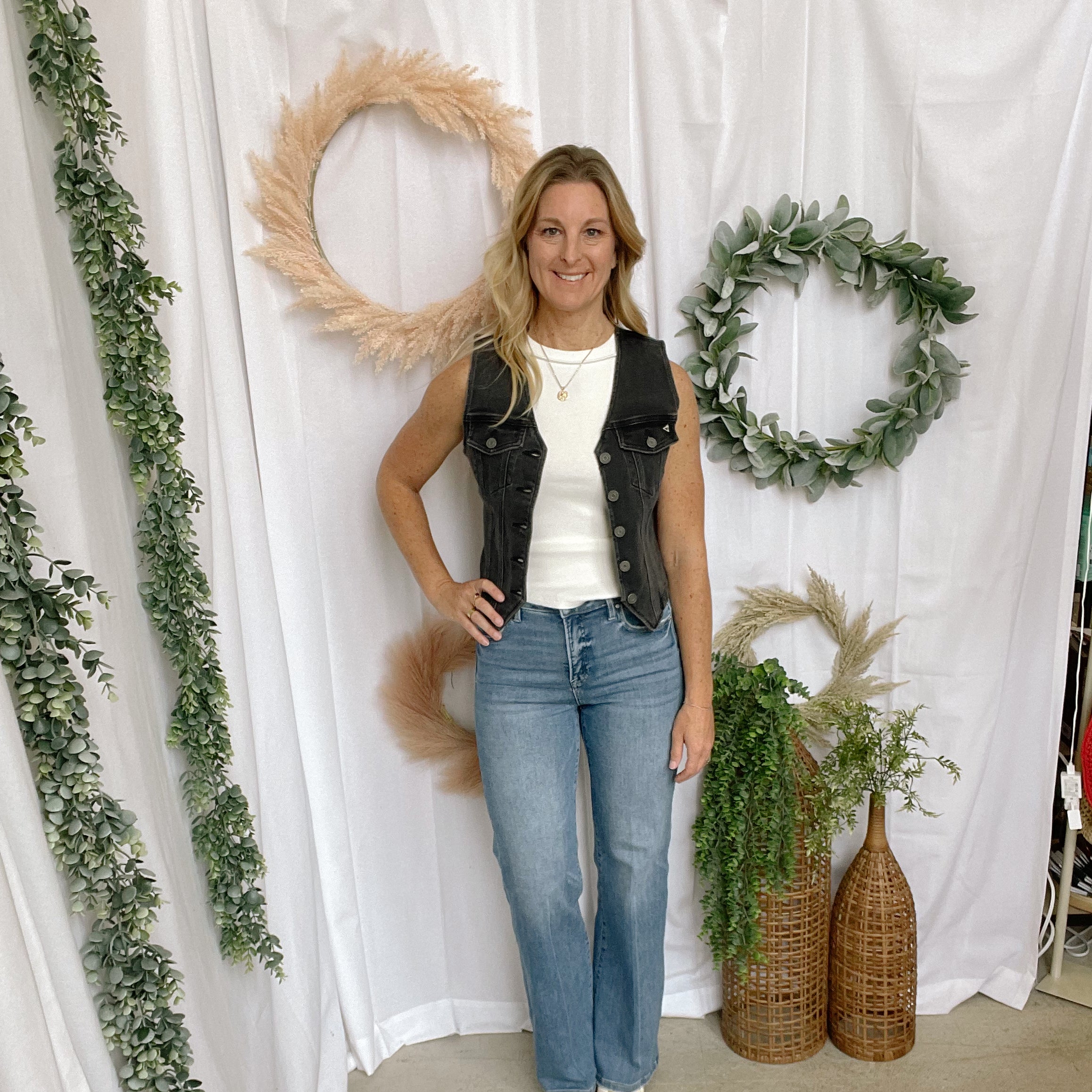 Betty Hidden Black Denim Vest-Vests-Hidden-The Silo Boutique, Women's Fashion Boutique Located in Warren and Grand Forks North Dakota