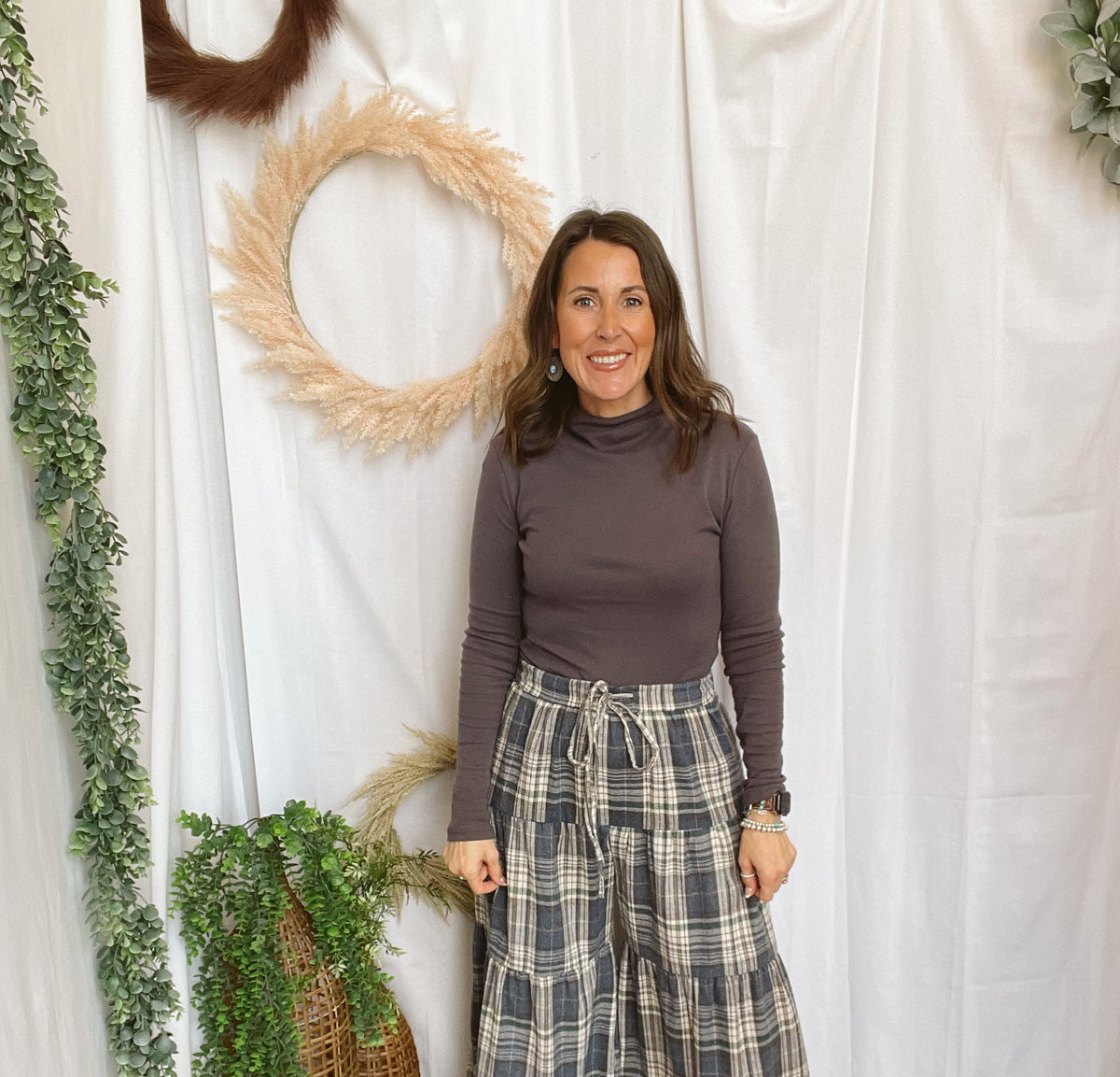 Boho Plaid Tiered Pants-Navy-Pants-hyfve-The Silo Boutique, Women's Fashion Boutique Located in Warren and Grand Forks North Dakota