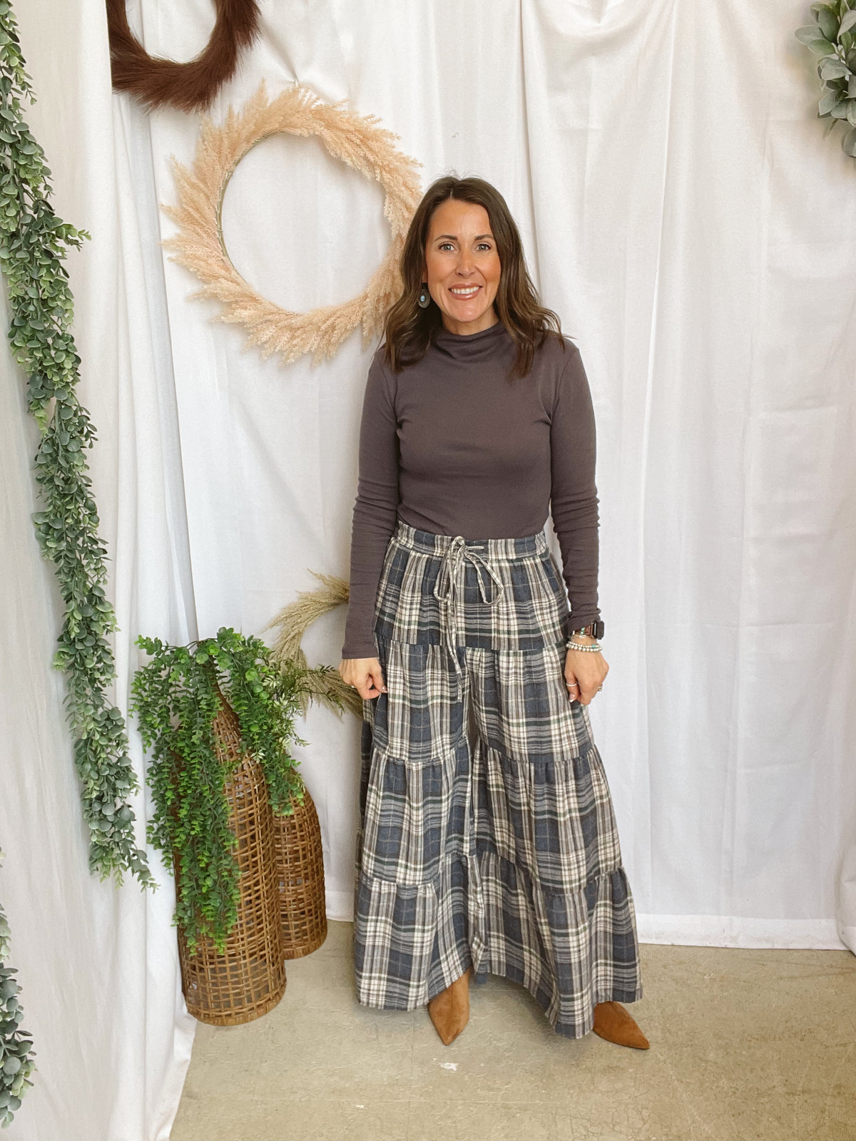 Boho Plaid Tiered Pants-Navy-Pants-hyfve-The Silo Boutique, Women's Fashion Boutique Located in Warren and Grand Forks North Dakota