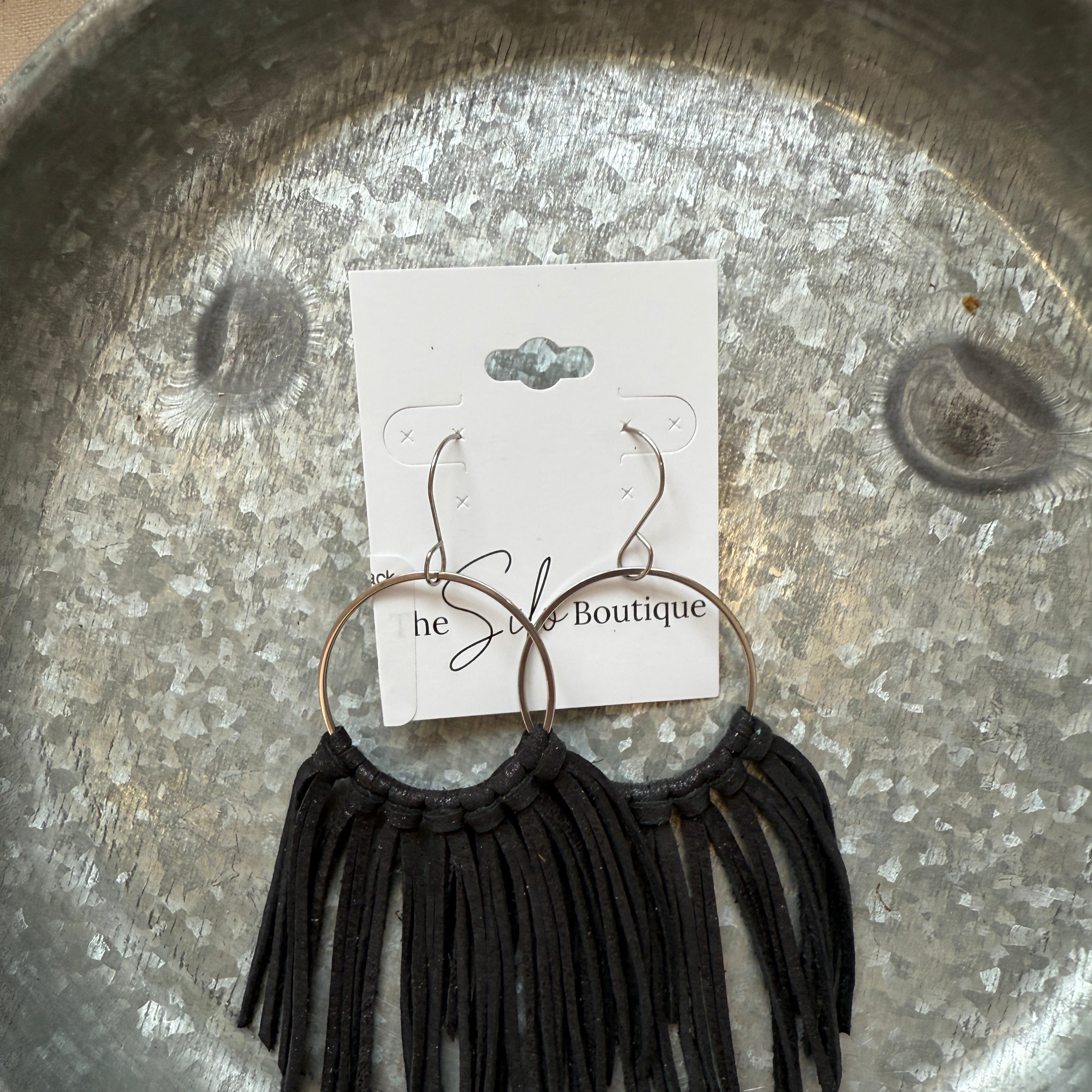 Cascade Fringe Hoops Earrings-Black-Earrings-fringe with faith-The Silo Boutique, Women's Fashion Boutique Located in Warren and Grand Forks North Dakota