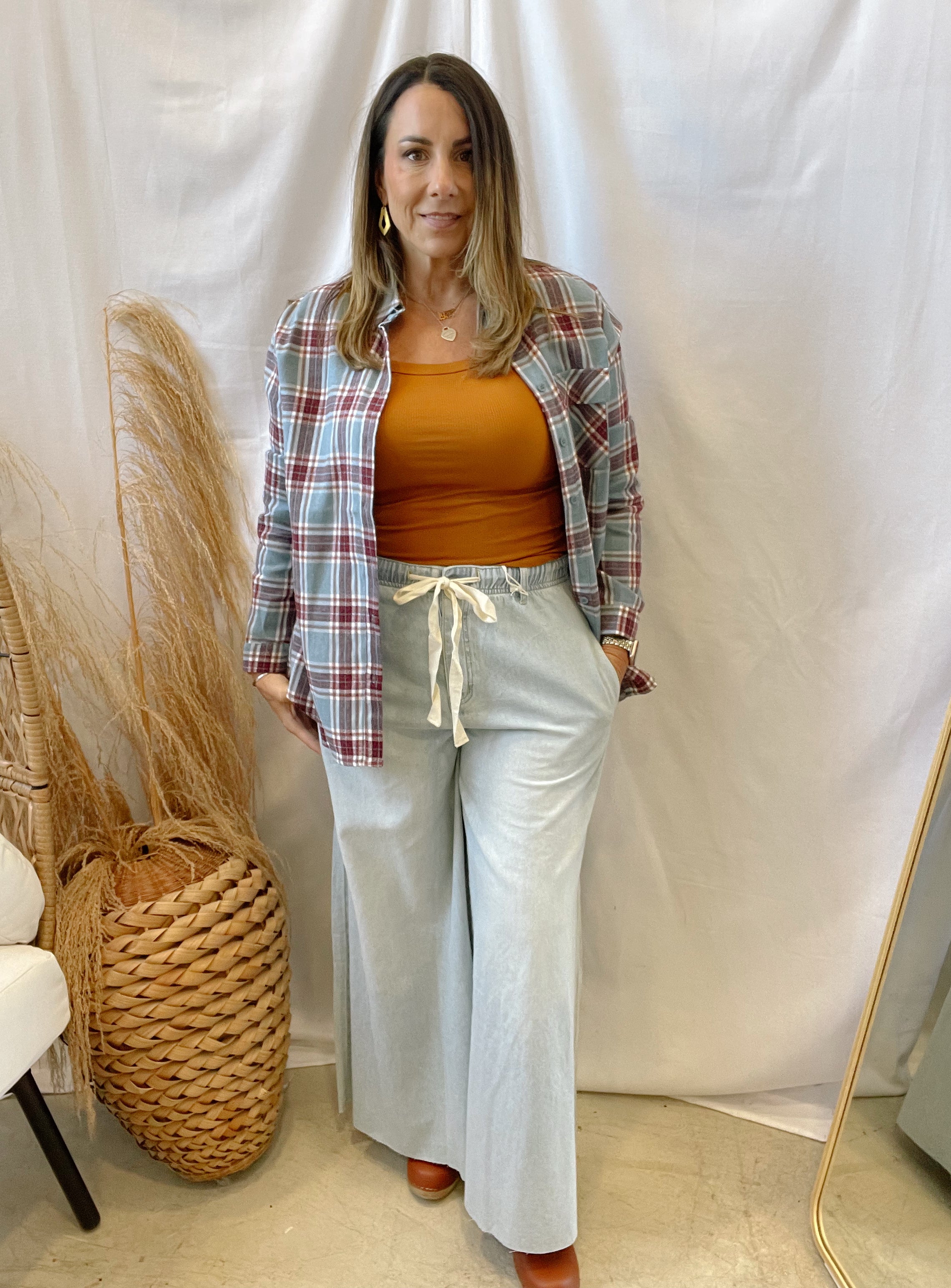 Sadie Sage Multi Blue Flannel-Long Sleeve Tops-sadie sage-The Silo Boutique, Women's Fashion Boutique Located in Warren and Grand Forks North Dakota