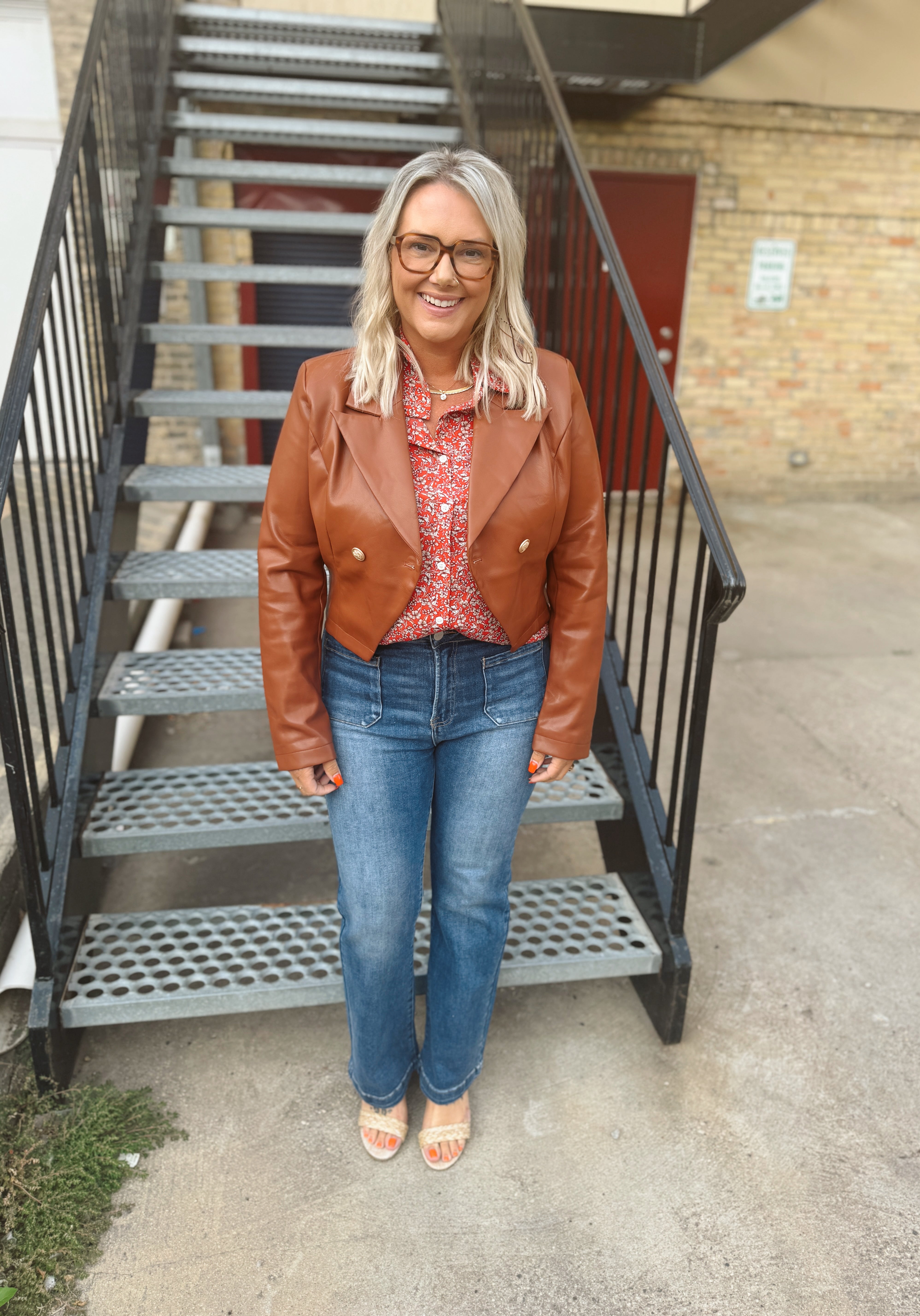 Brown Leather Antique Button Crop Jacket-Coats & Jackets-fate-The Silo Boutique, Women's Fashion Boutique Located in Warren and Grand Forks North Dakota