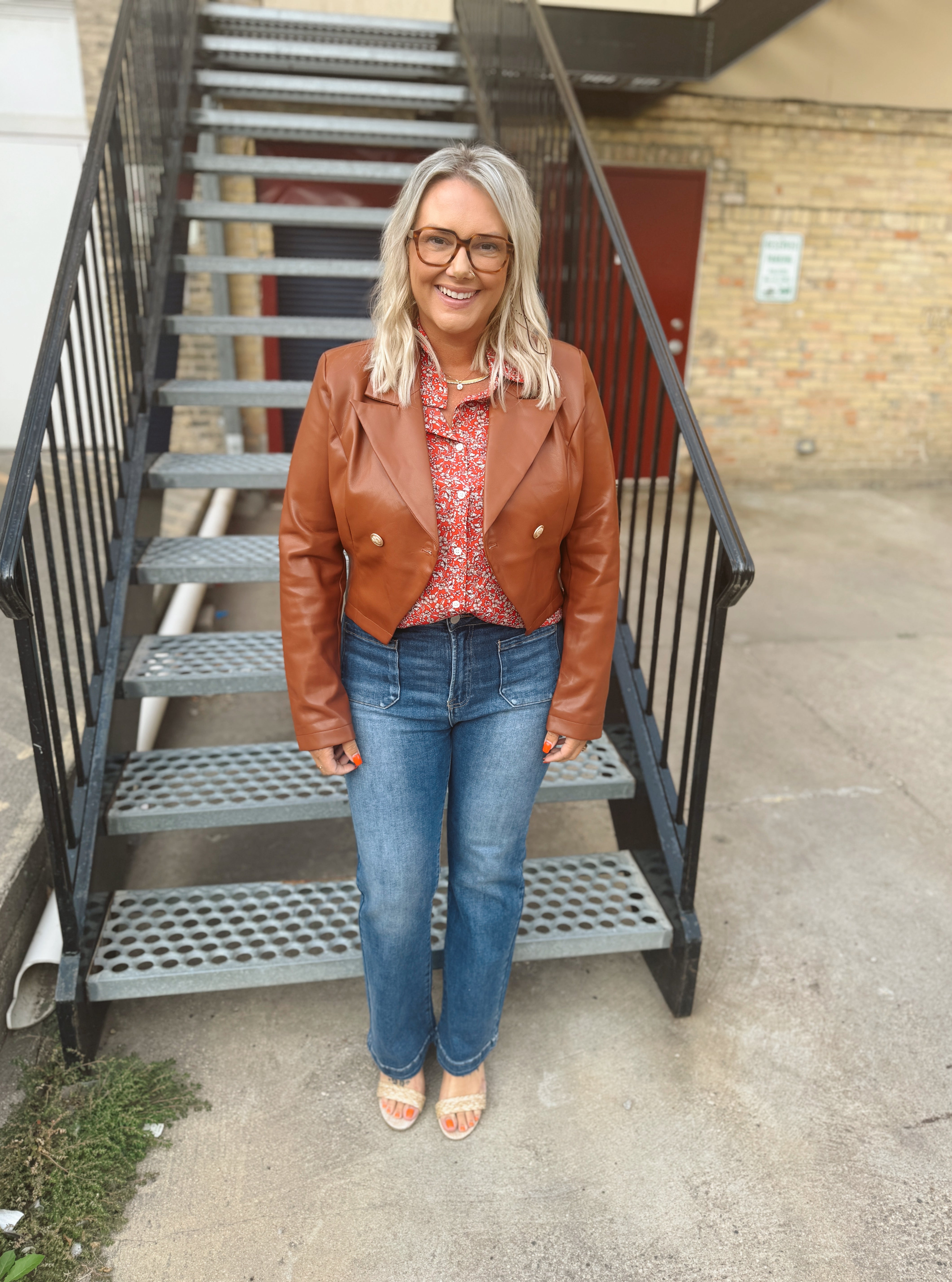 Brown Leather Antique Button Crop Jacket-Coats & Jackets-fate-The Silo Boutique, Women's Fashion Boutique Located in Warren and Grand Forks North Dakota