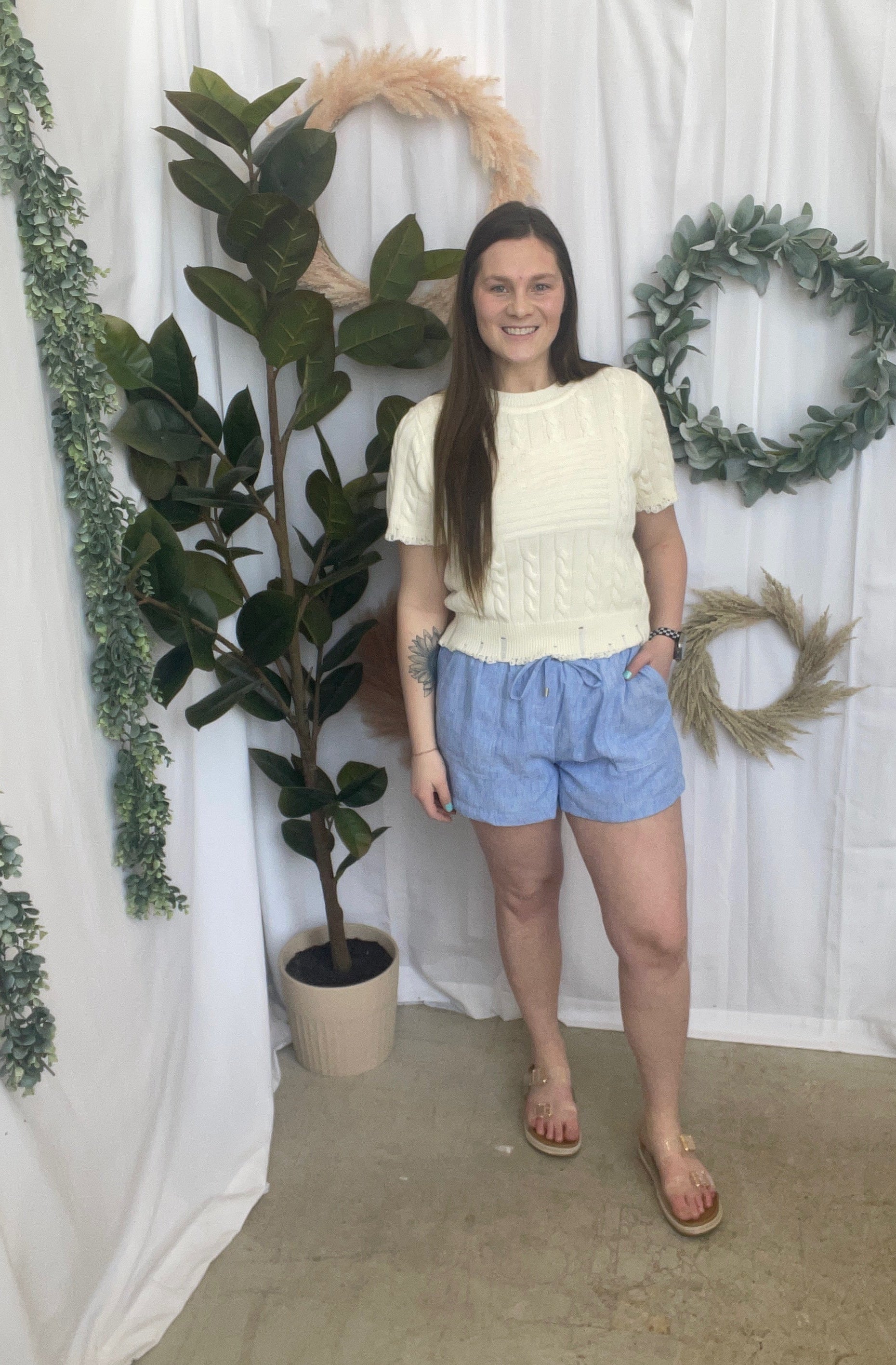 Skies Chambray Shorts-Shorts-skies are blue-The Silo Boutique, Women's Fashion Boutique Located in Warren and Grand Forks North Dakota