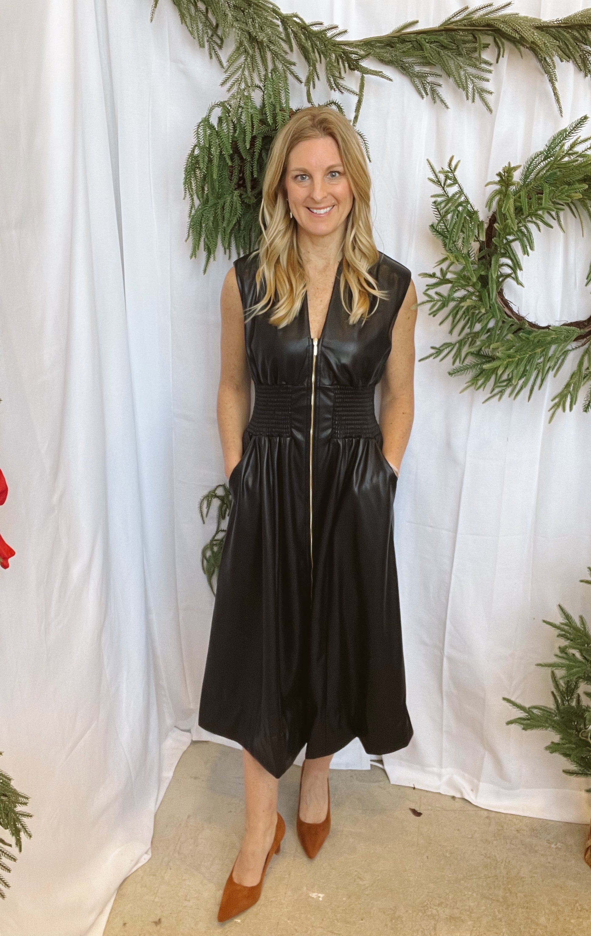 Black Leather Zip Up Dress-Dresses-fate-The Silo Boutique, Women's Fashion Boutique Located in Warren and Grand Forks North Dakota