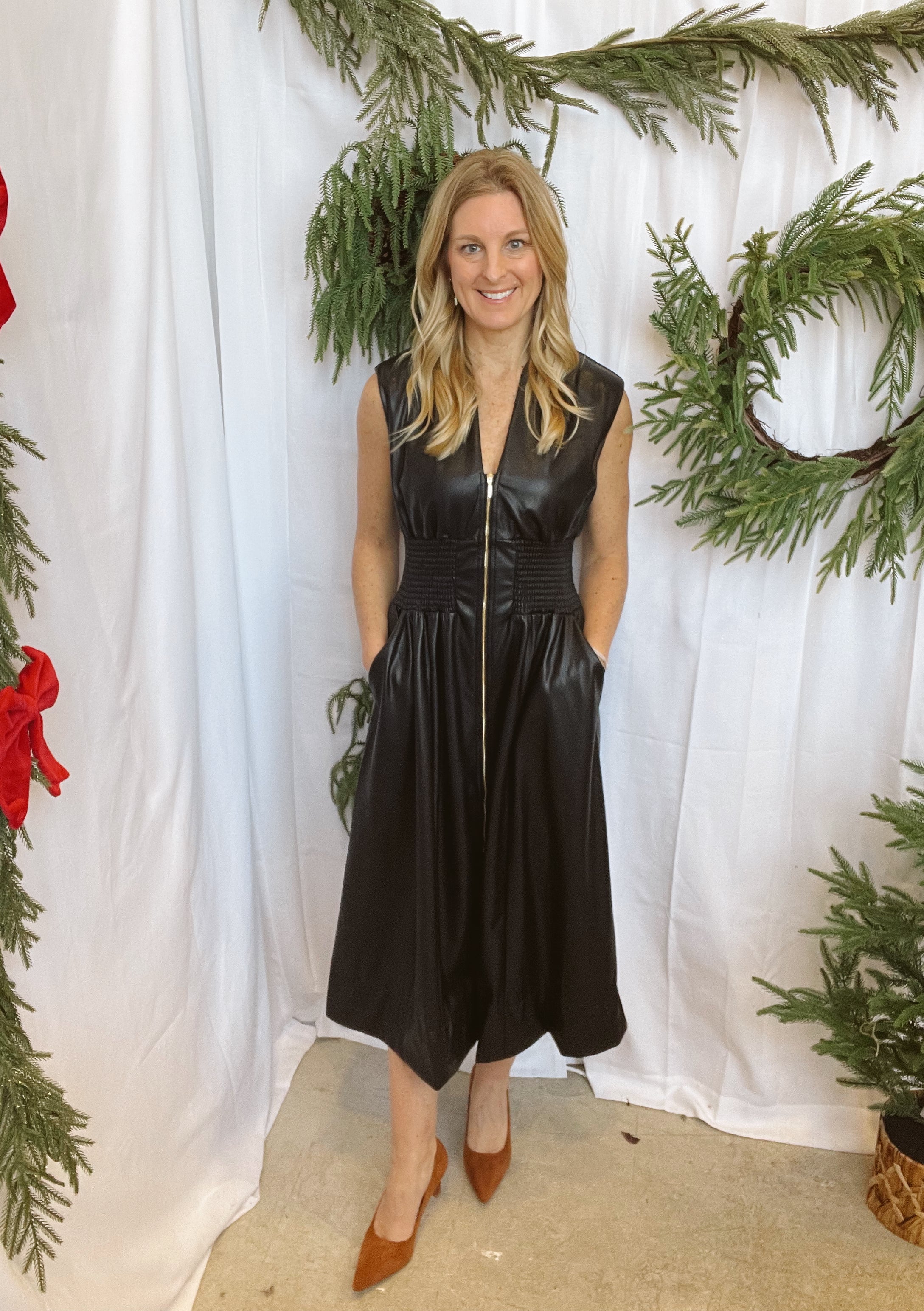 Black Leather Zip Up Dress-Final Sale-Dresses-fate-The Silo Boutique, Women's Fashion Boutique Located in Warren and Grand Forks North Dakota