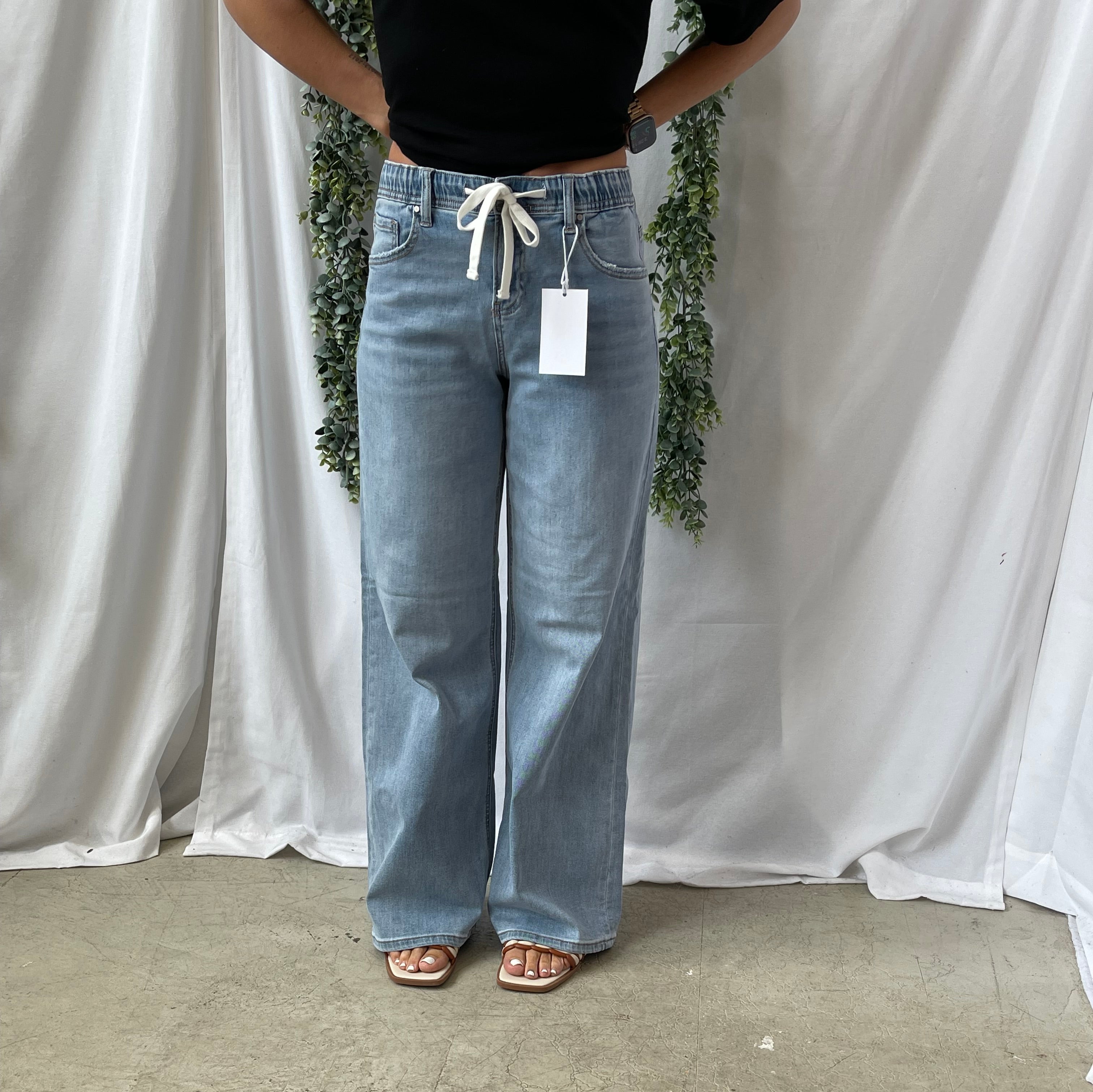 Risen Slouchy Wide Leg Drawstring Jeans-Jeans-risen-The Silo Boutique, Women's Fashion Boutique Located in Warren and Grand Forks North Dakota