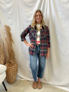 Navy Plaid Button Down Shacket-Long Sleeve Tops-mystree-The Silo Boutique, Women's Fashion Boutique Located in Warren and Grand Forks North Dakota