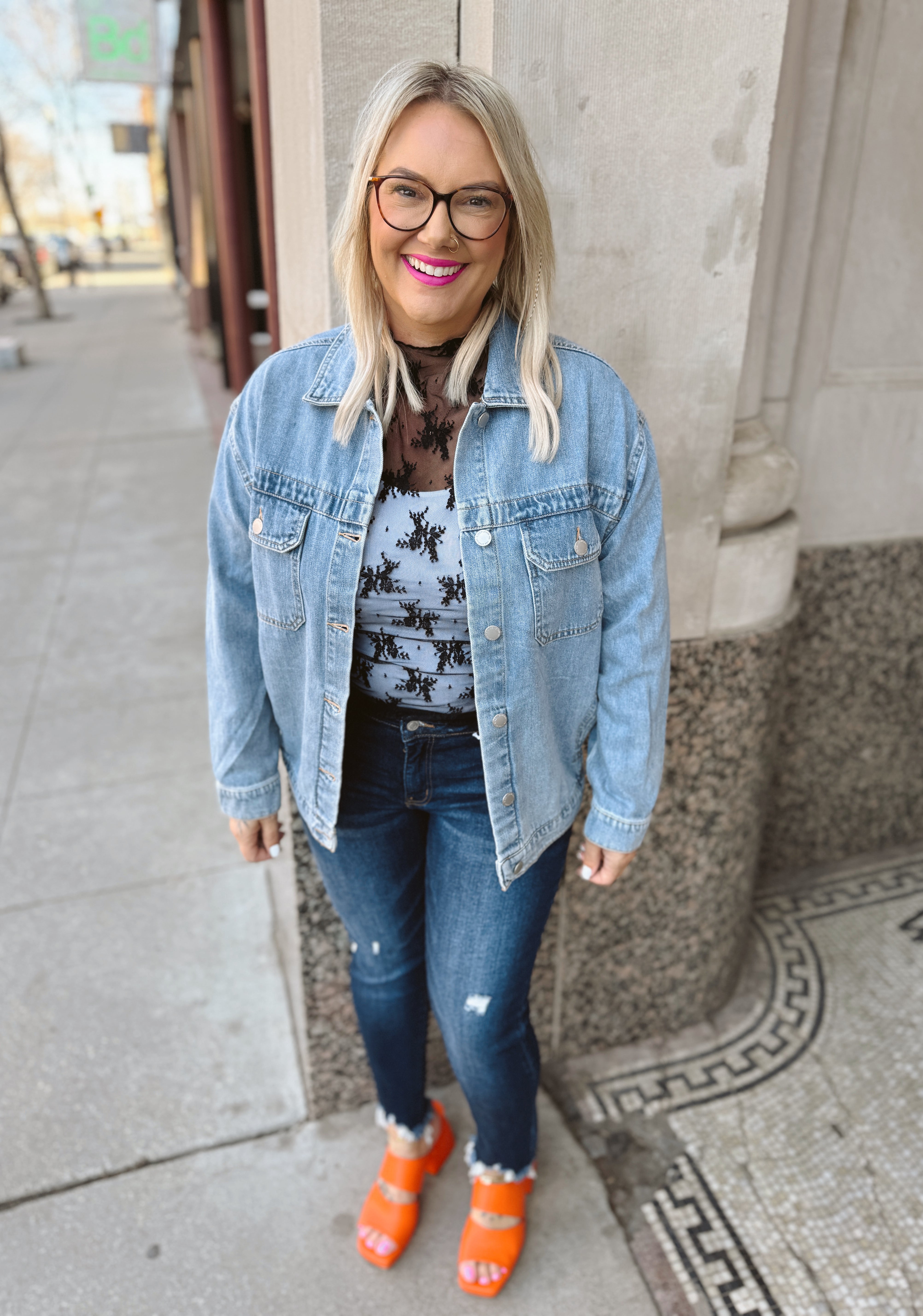 Risen Light Wash Oversized Denim Jacket-Coats & Jackets-risen-The Silo Boutique, Women's Fashion Boutique Located in Warren and Grand Forks North Dakota