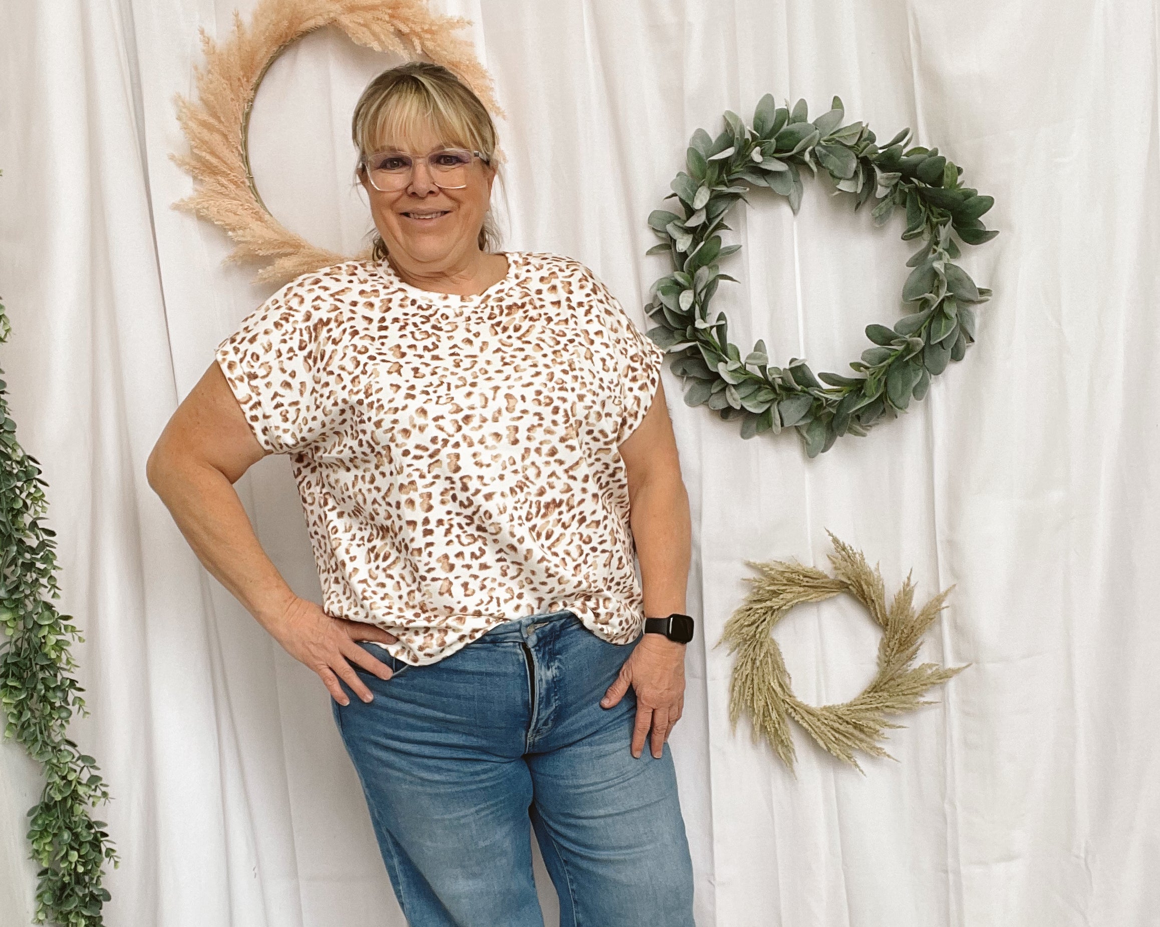 Brown Animal Print Top-Short Sleeve Tops-ENTRO-The Silo Boutique, Women's Fashion Boutique Located in Warren and Grand Forks North Dakota