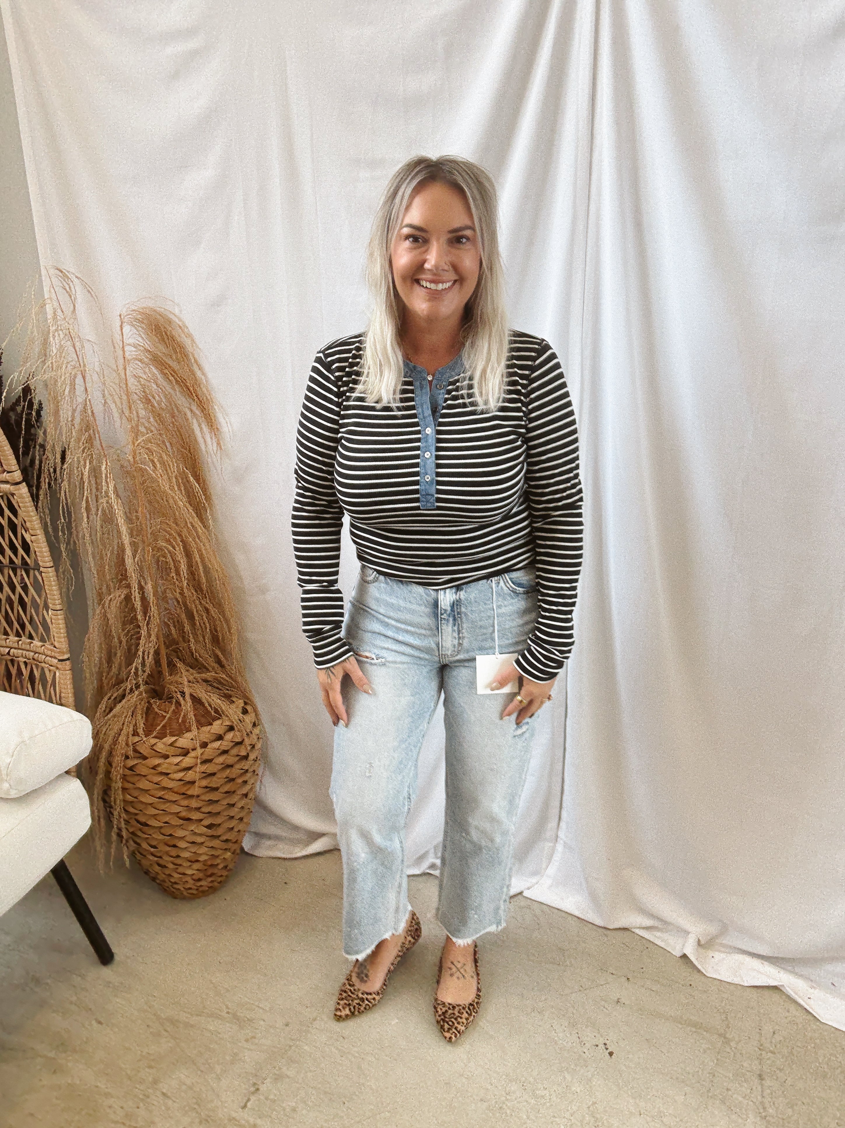 Black Long Sleeve Stripe Top-Long Sleeve Tops-eesome-The Silo Boutique, Women's Fashion Boutique Located in Warren and Grand Forks North Dakota