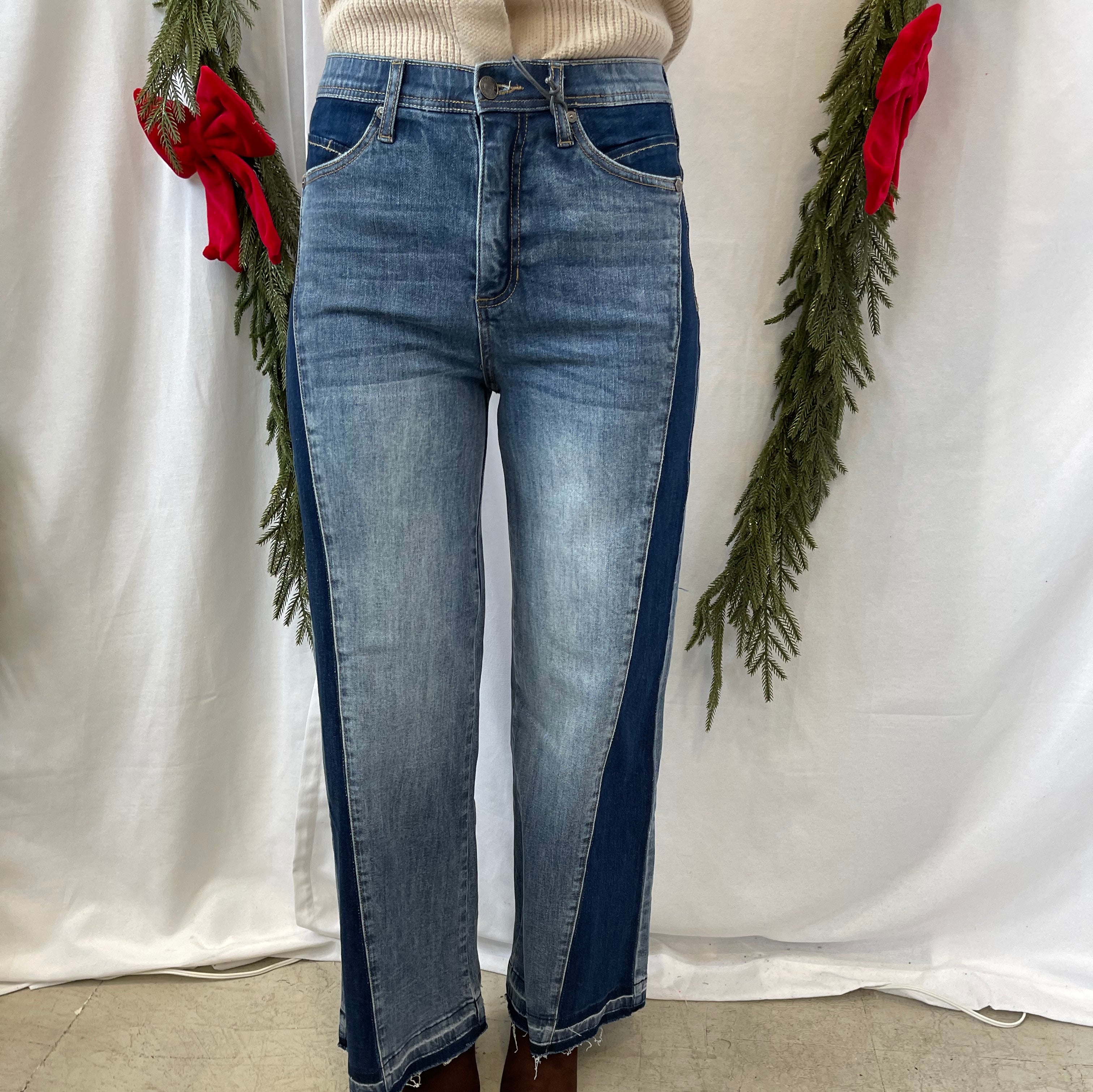 Saige Denim Wide Leg Jeans with Contrast-Final Sale-Jeans-saige-The Silo Boutique, Women's Fashion Boutique Located in Warren and Grand Forks North Dakota
