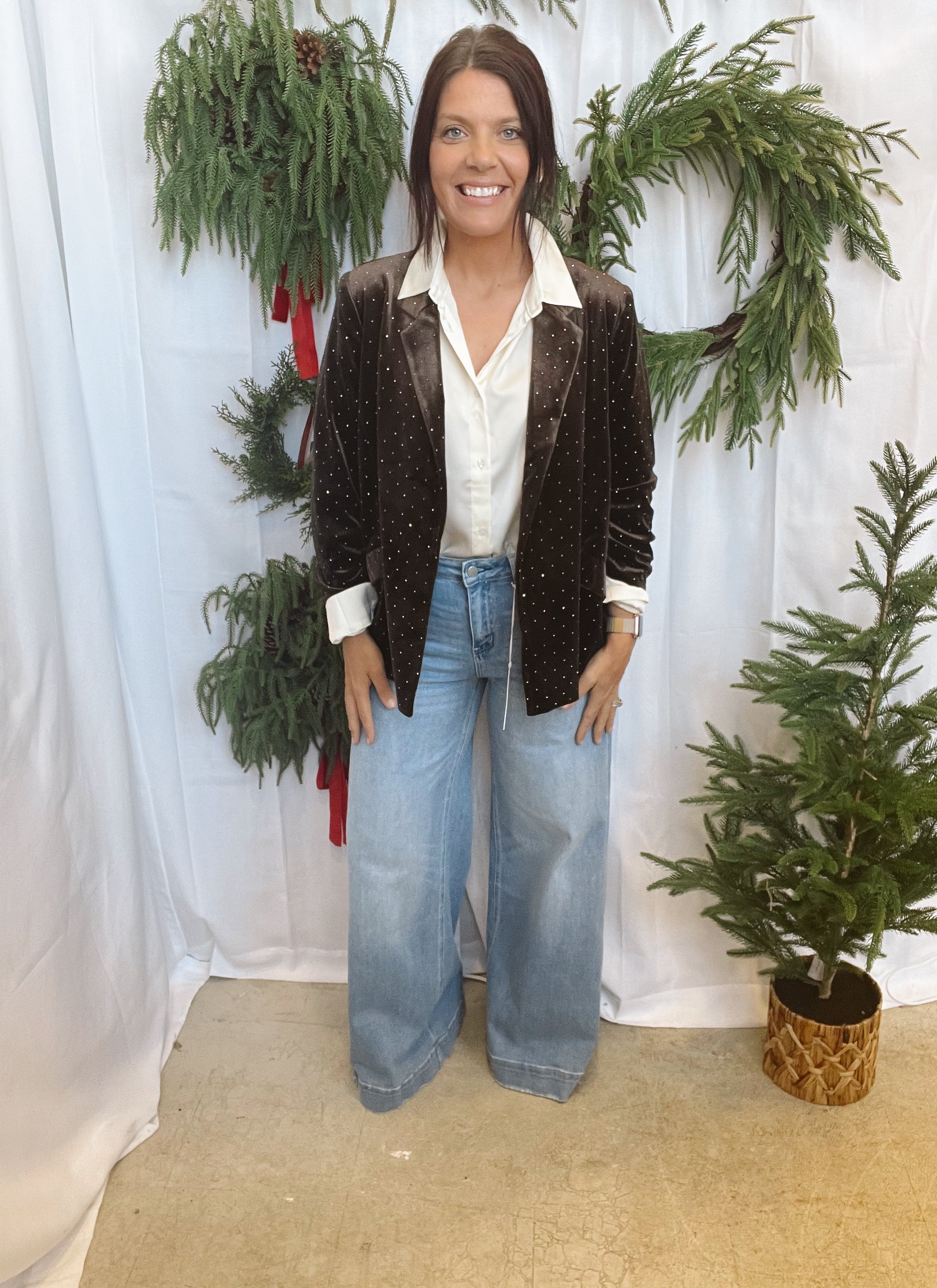 Brown Stone Velvet Blazer-Blazers-skies are blue-The Silo Boutique, Women's Fashion Boutique Located in Warren and Grand Forks North Dakota