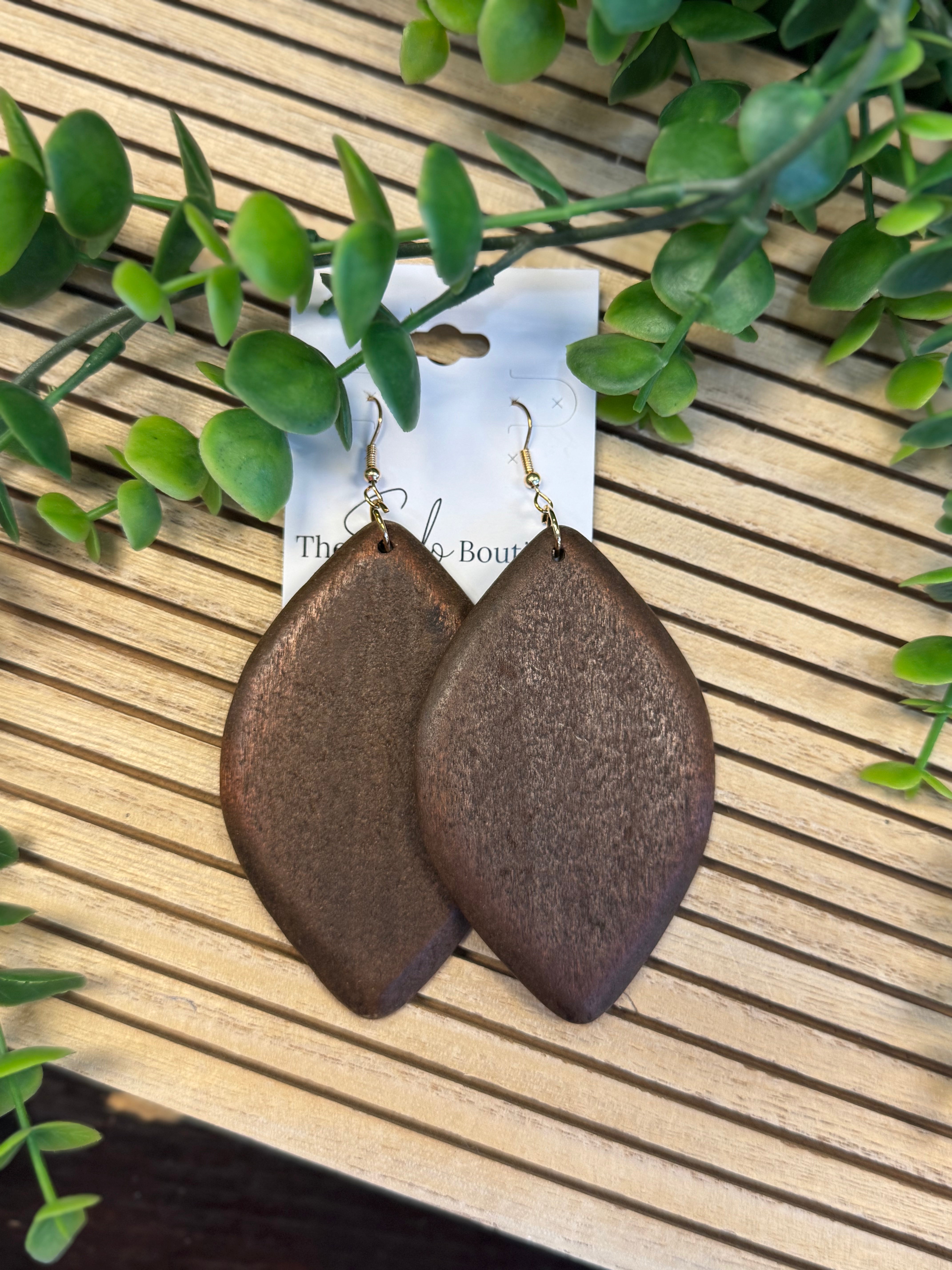 Leaf Shape Wood Earrings - Brown-Earrings-Dallas Market-The Silo Boutique, Women's Fashion Boutique Located in Warren and Grand Forks North Dakota