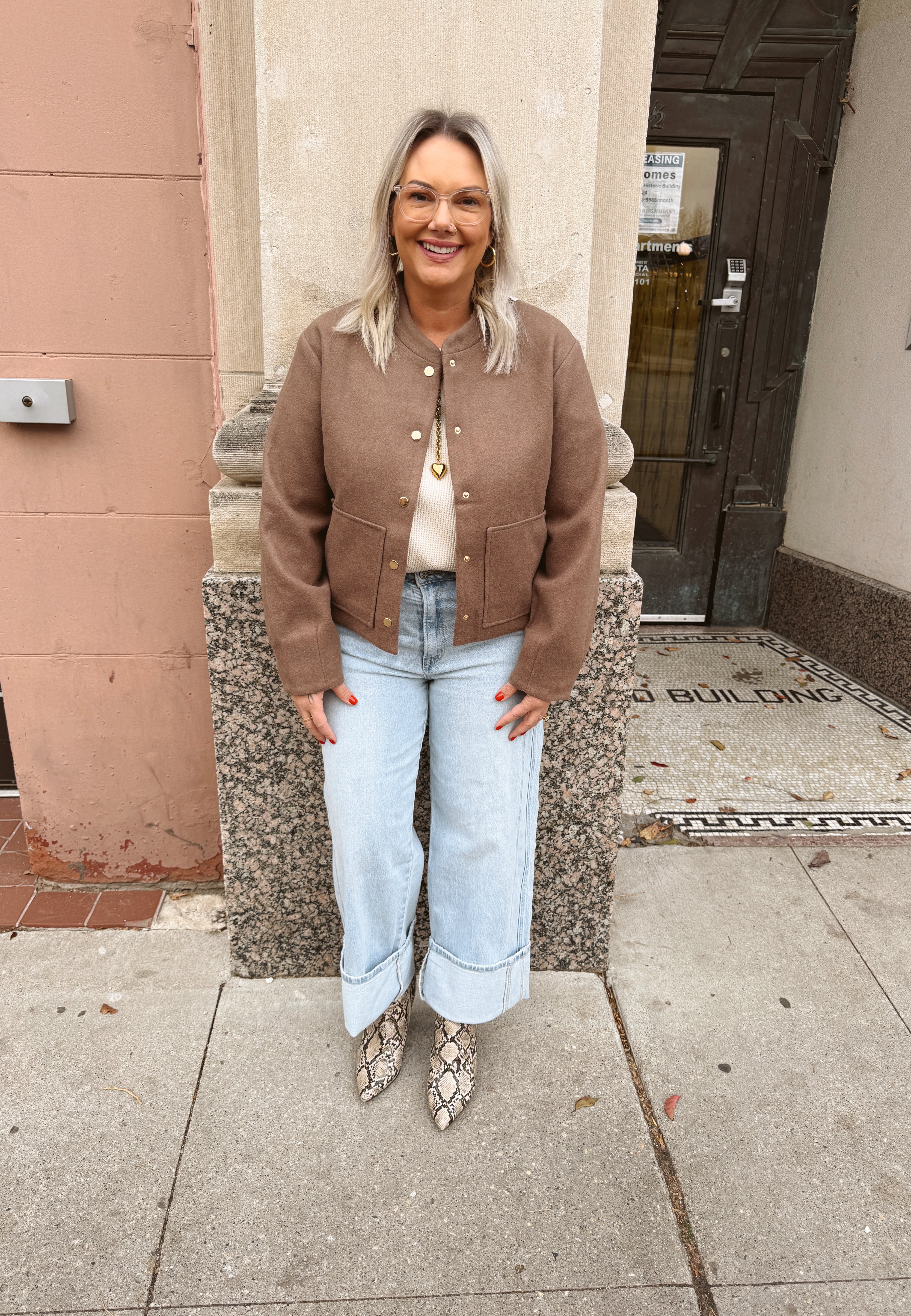 Mocha Bomber Jacket-Coats & Jackets-hem and thread-The Silo Boutique, Women's Fashion Boutique Located in Warren and Grand Forks North Dakota
