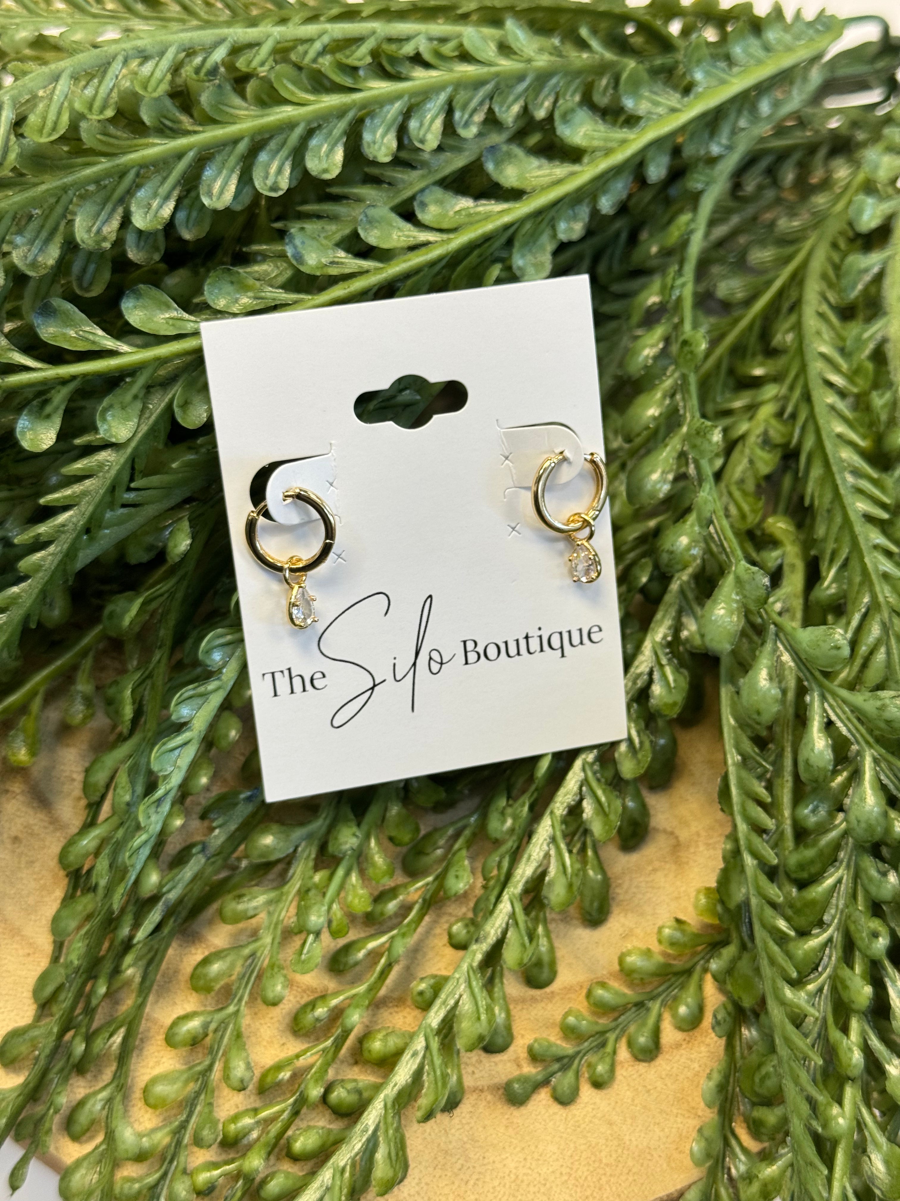 Lovey Drop Mini Hoop Earrings-Gold-Earrings-fame-The Silo Boutique, Women's Fashion Boutique Located in Warren and Grand Forks North Dakota