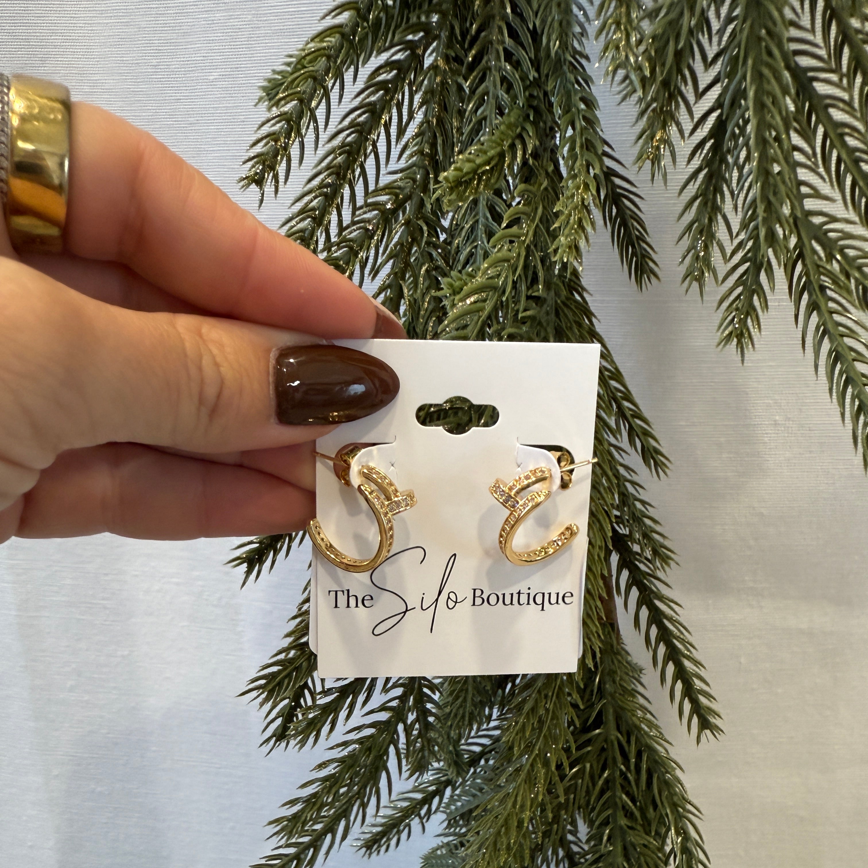 Pave Nail Hoop Earrings-Earrings-Sensibling Corp.-The Silo Boutique, Women's Fashion Boutique Located in Warren and Grand Forks North Dakota