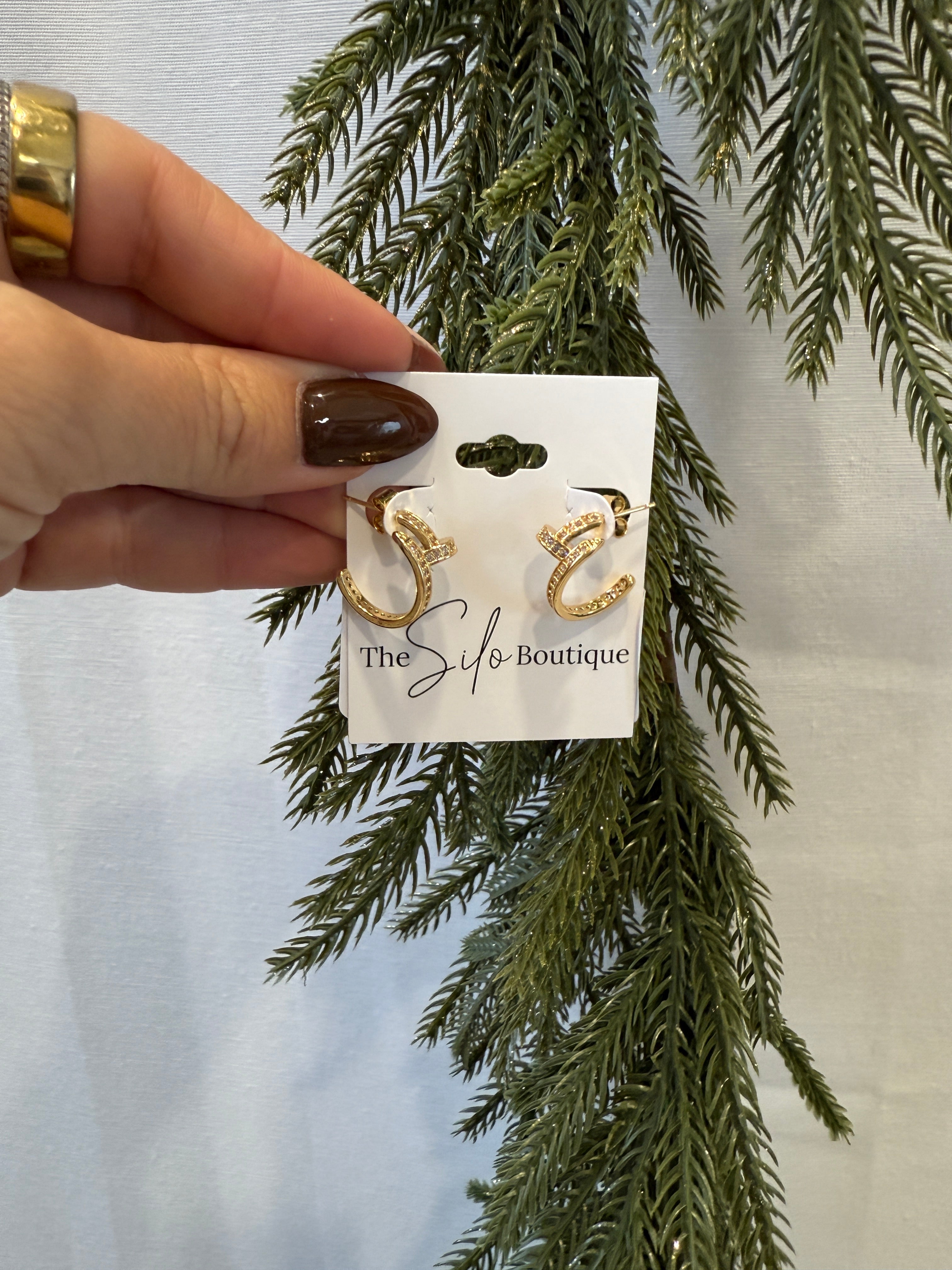 Pave Nail Hoop Earrings-Earrings-Sensibling Corp.-The Silo Boutique, Women's Fashion Boutique Located in Warren and Grand Forks North Dakota