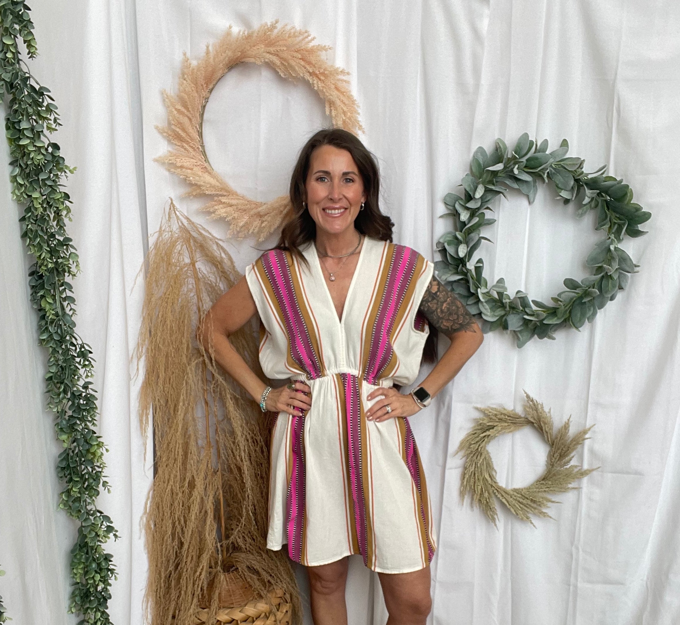 Elan Natural Pink V Neck Dress-Final Sale-Dresses-elan-The Silo Boutique, Women's Fashion Boutique Located in Warren and Grand Forks North Dakota