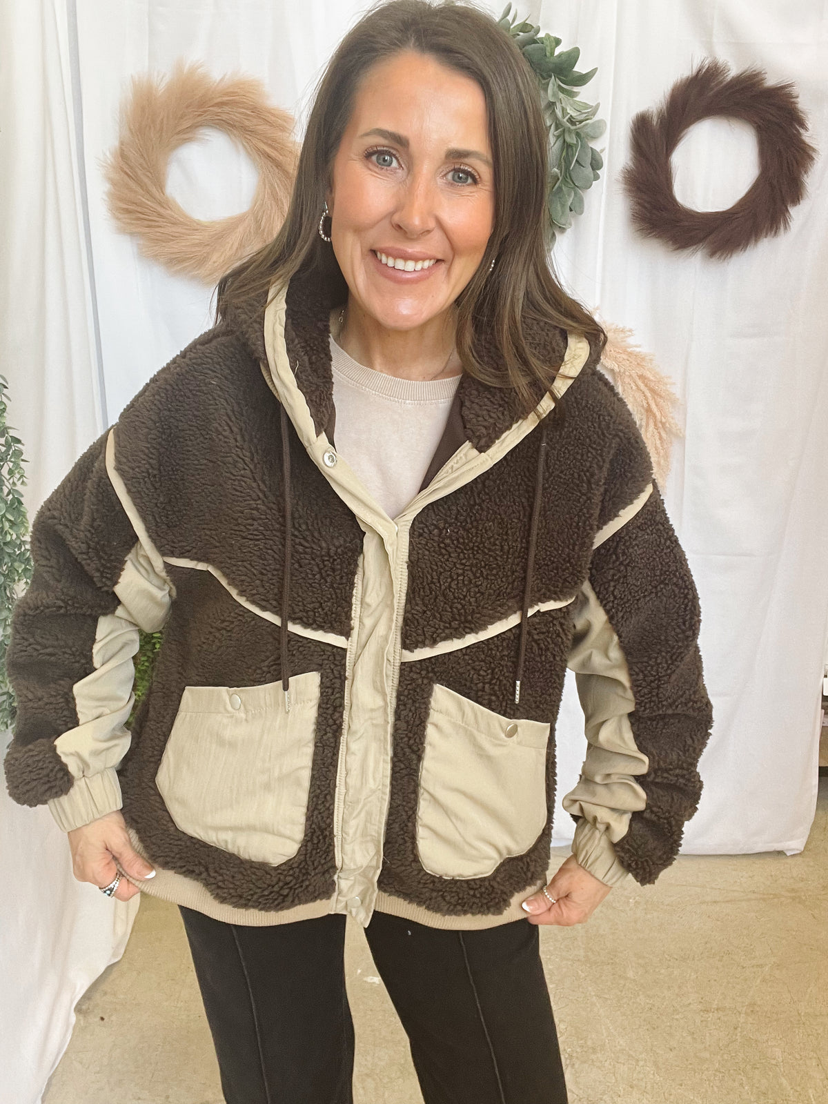 Connie Sherpa Jacket-Chocolate-Coats & Jackets-hyfve-The Silo Boutique, Women's Fashion Boutique Located in Warren and Grand Forks North Dakota