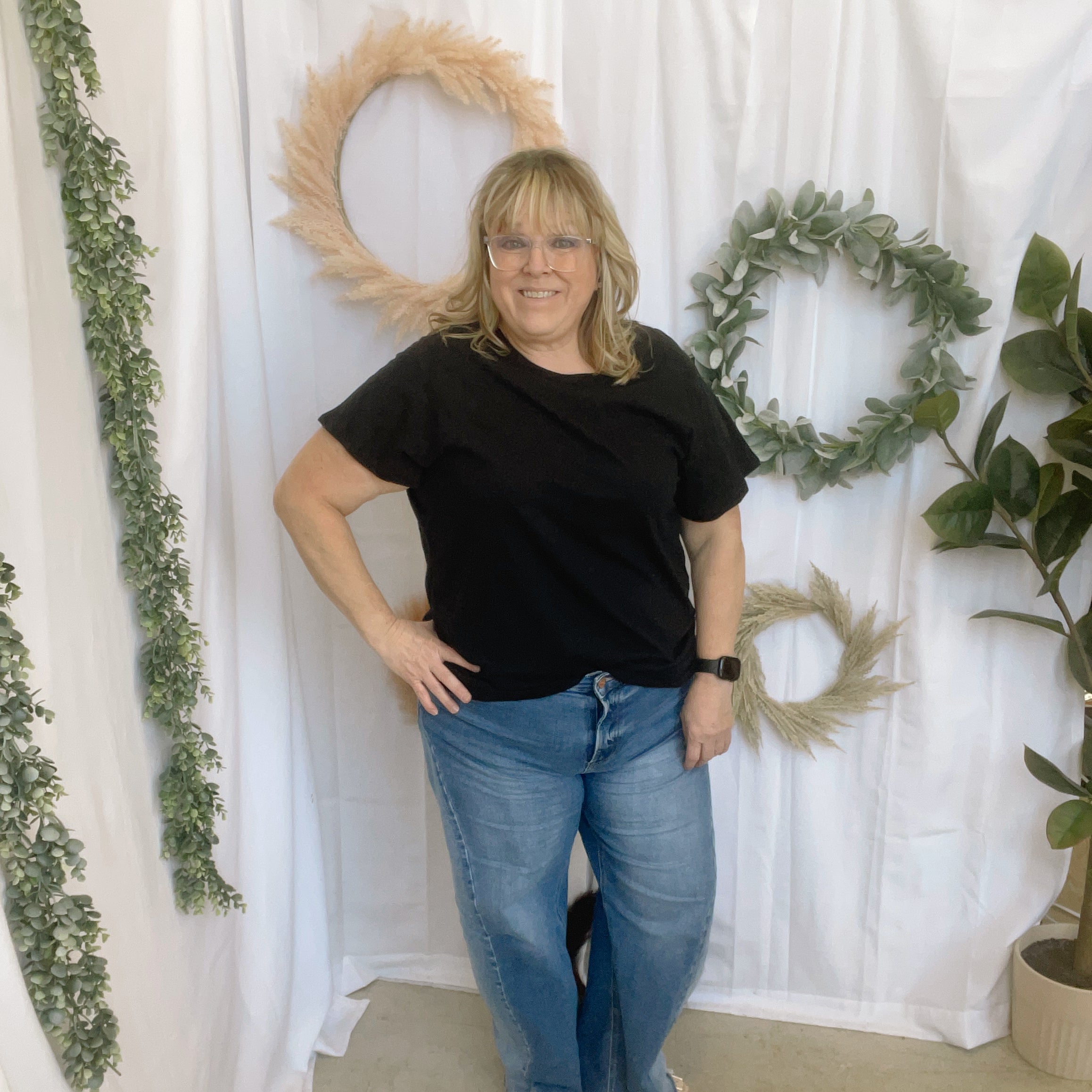 Boyfriend Round Neck Tee-Black-Short Sleeve Tops-Zenana-The Silo Boutique, Women's Fashion Boutique Located in Warren and Grand Forks North Dakota