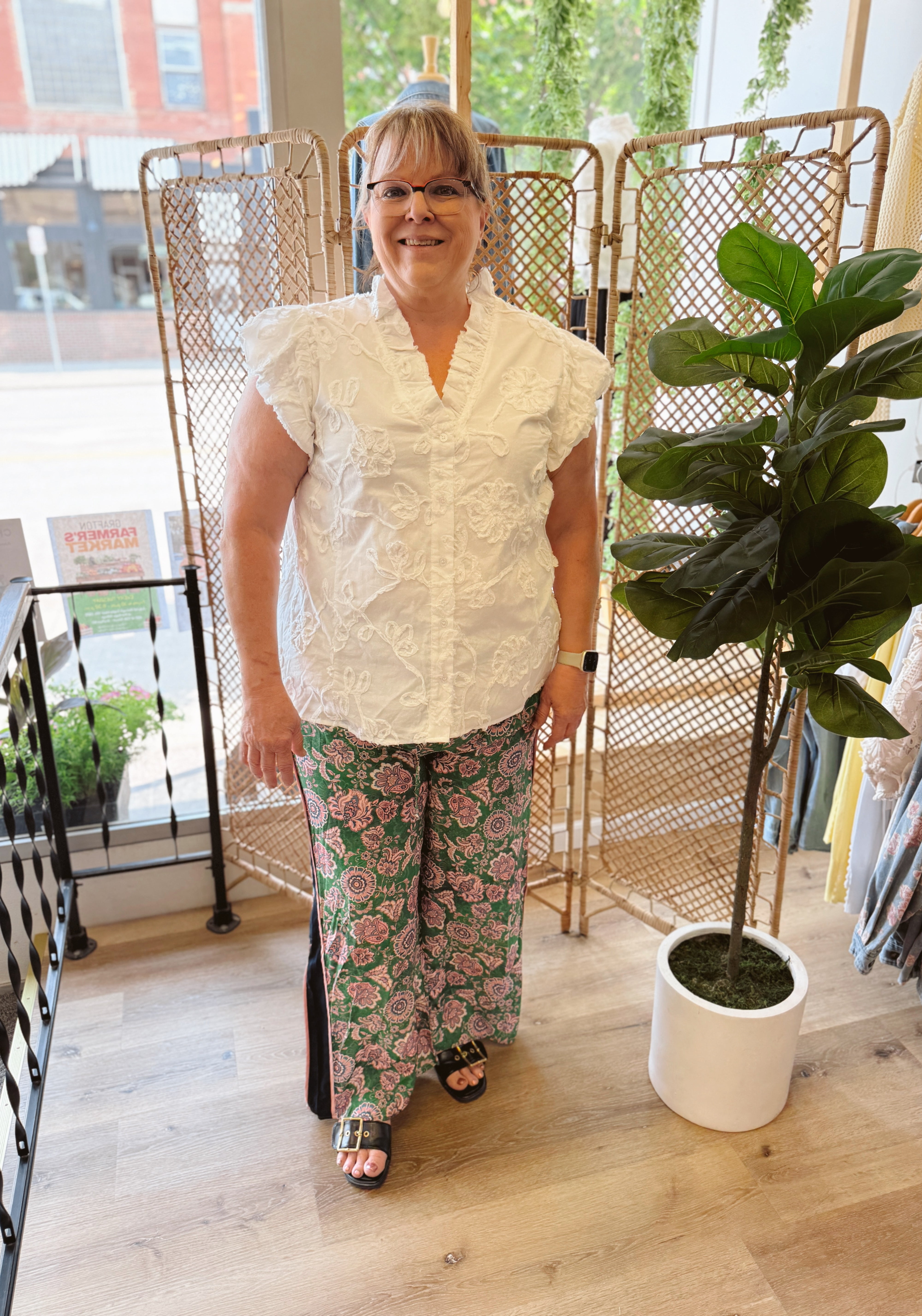 Green with Floral Pants-Pants-entro-The Silo Boutique, Women's Fashion Boutique Located in Warren and Grand Forks North Dakota