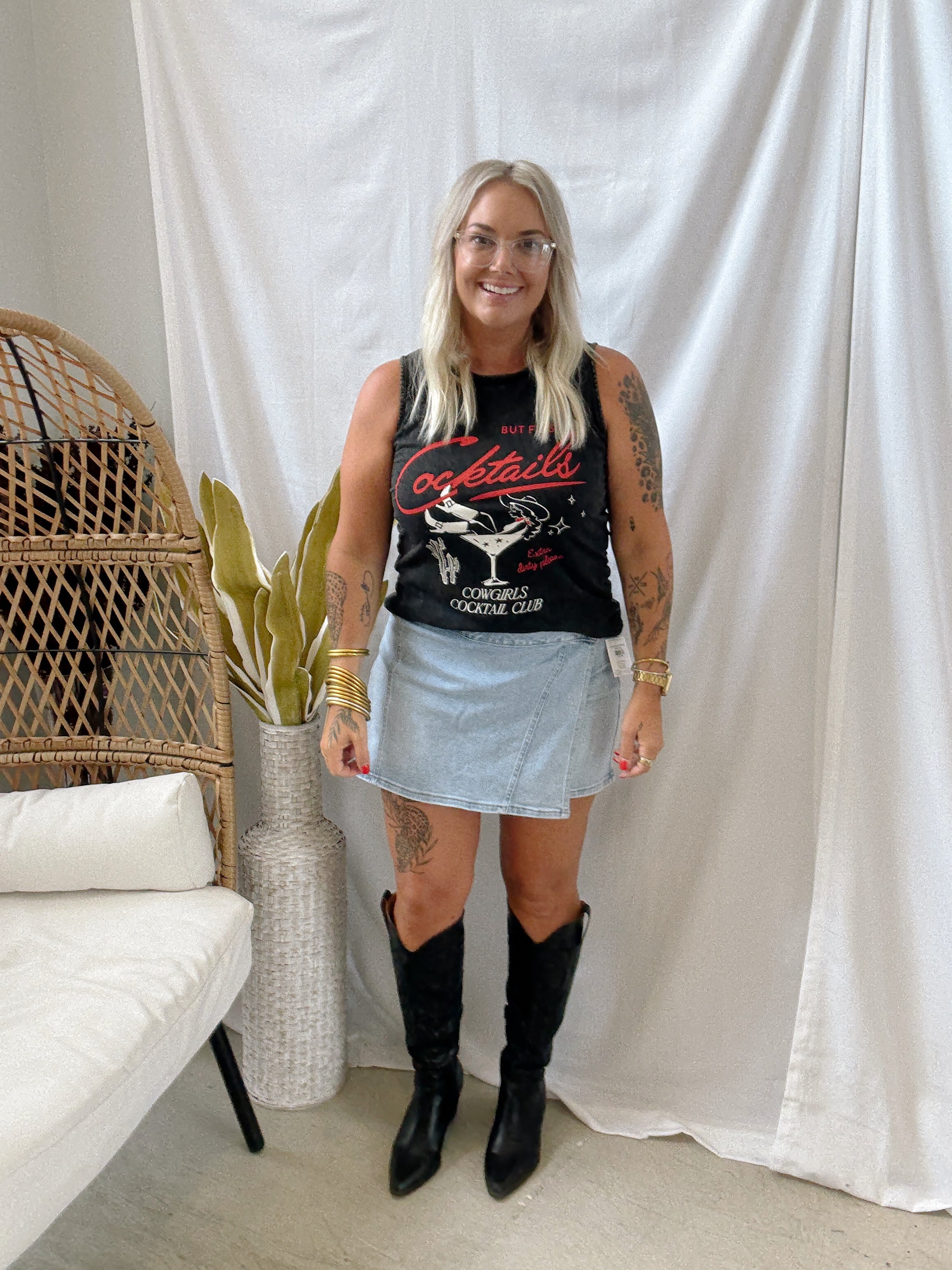 But First Cocktails Tank-Black-Tank Tops-heart and luv-The Silo Boutique, Women's Fashion Boutique Located in Warren and Grand Forks North Dakota