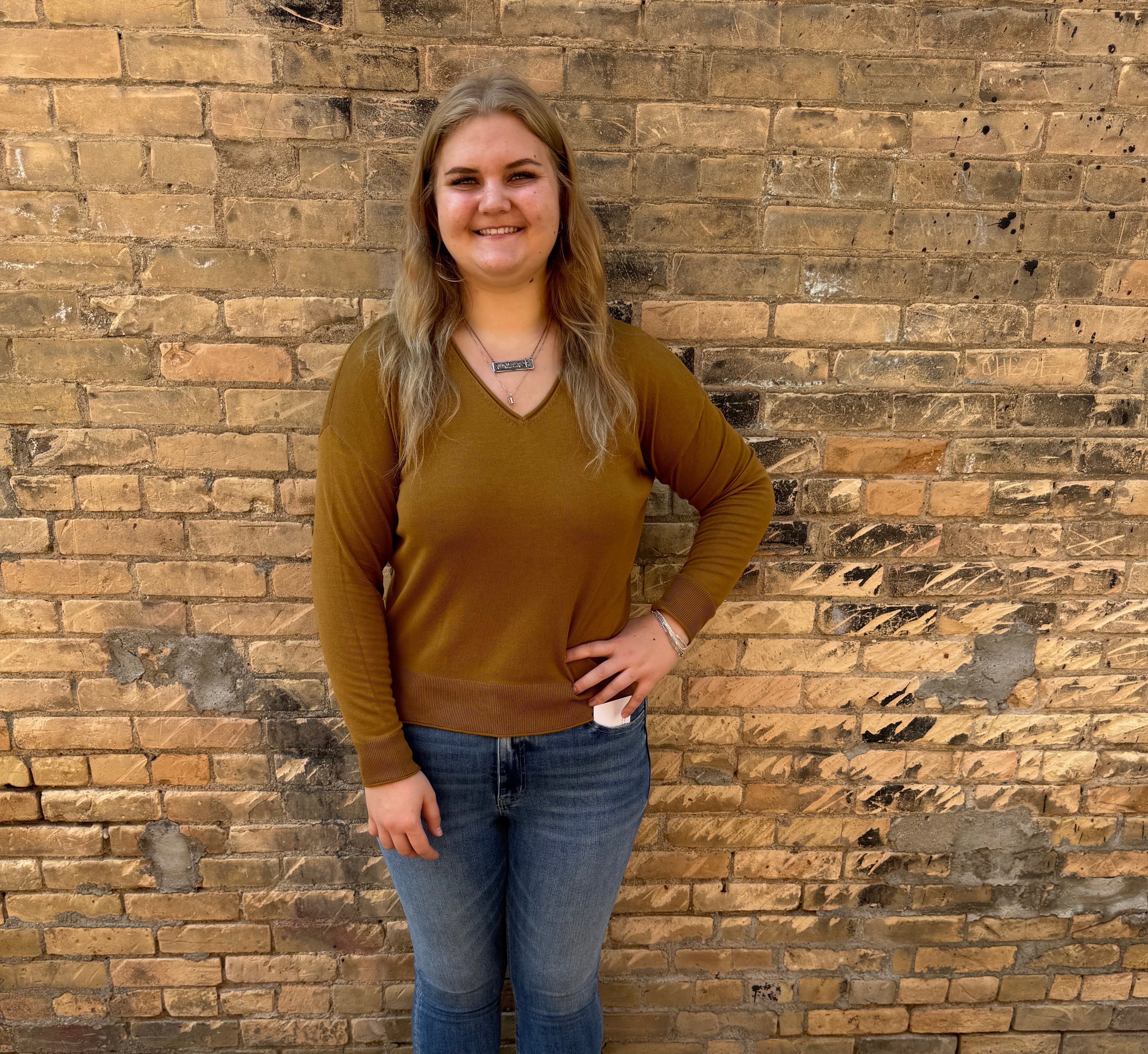 Cool V-Neck Long Sleeve Sweater-Golden Rod-Sweaters-be cool-The Silo Boutique, Women's Fashion Boutique Located in Warren and Grand Forks North Dakota