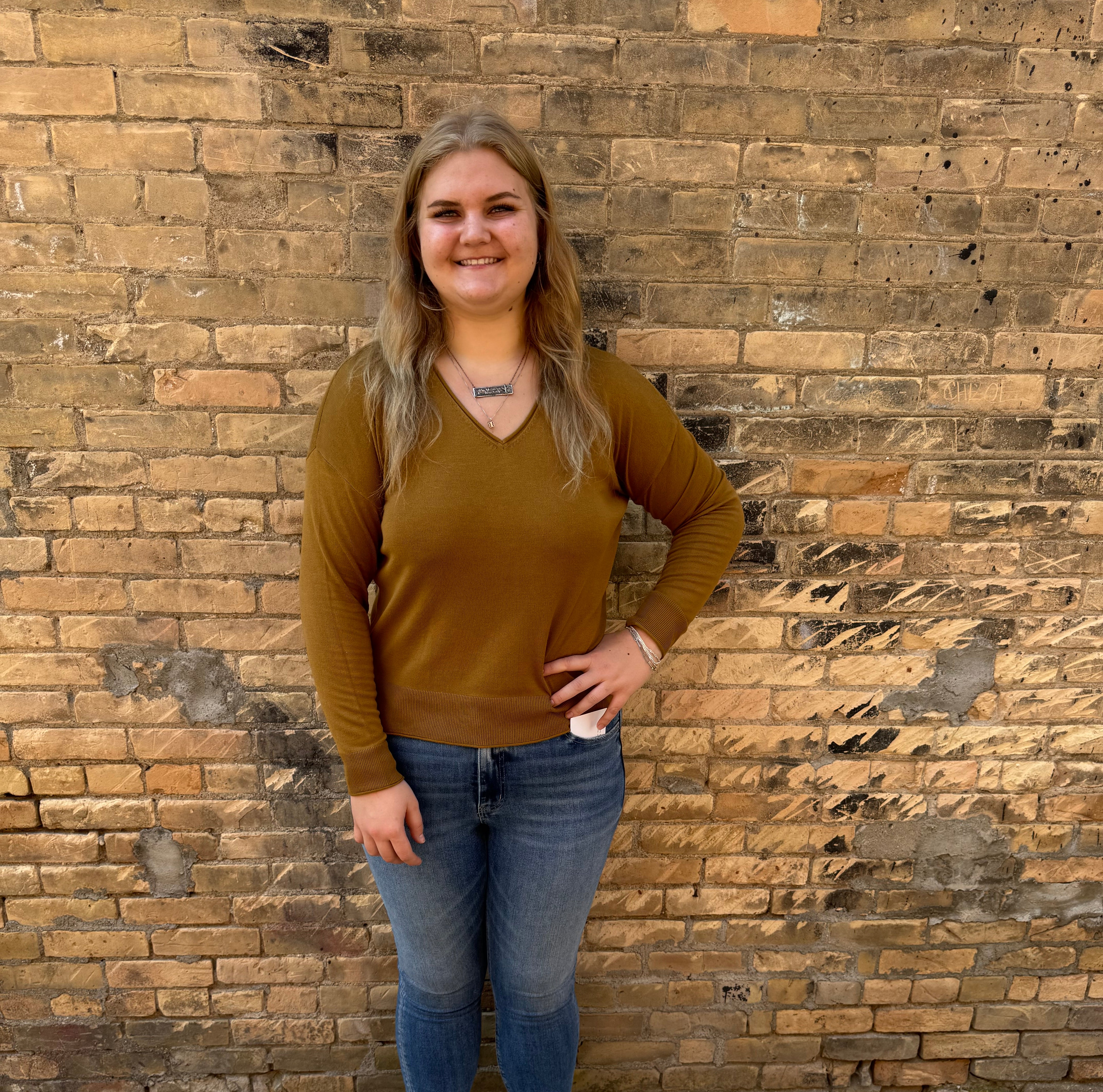 Cool V-Neck Long Sleeve Sweater-Golden Rod-Sweaters-be cool-The Silo Boutique, Women's Fashion Boutique Located in Warren and Grand Forks North Dakota
