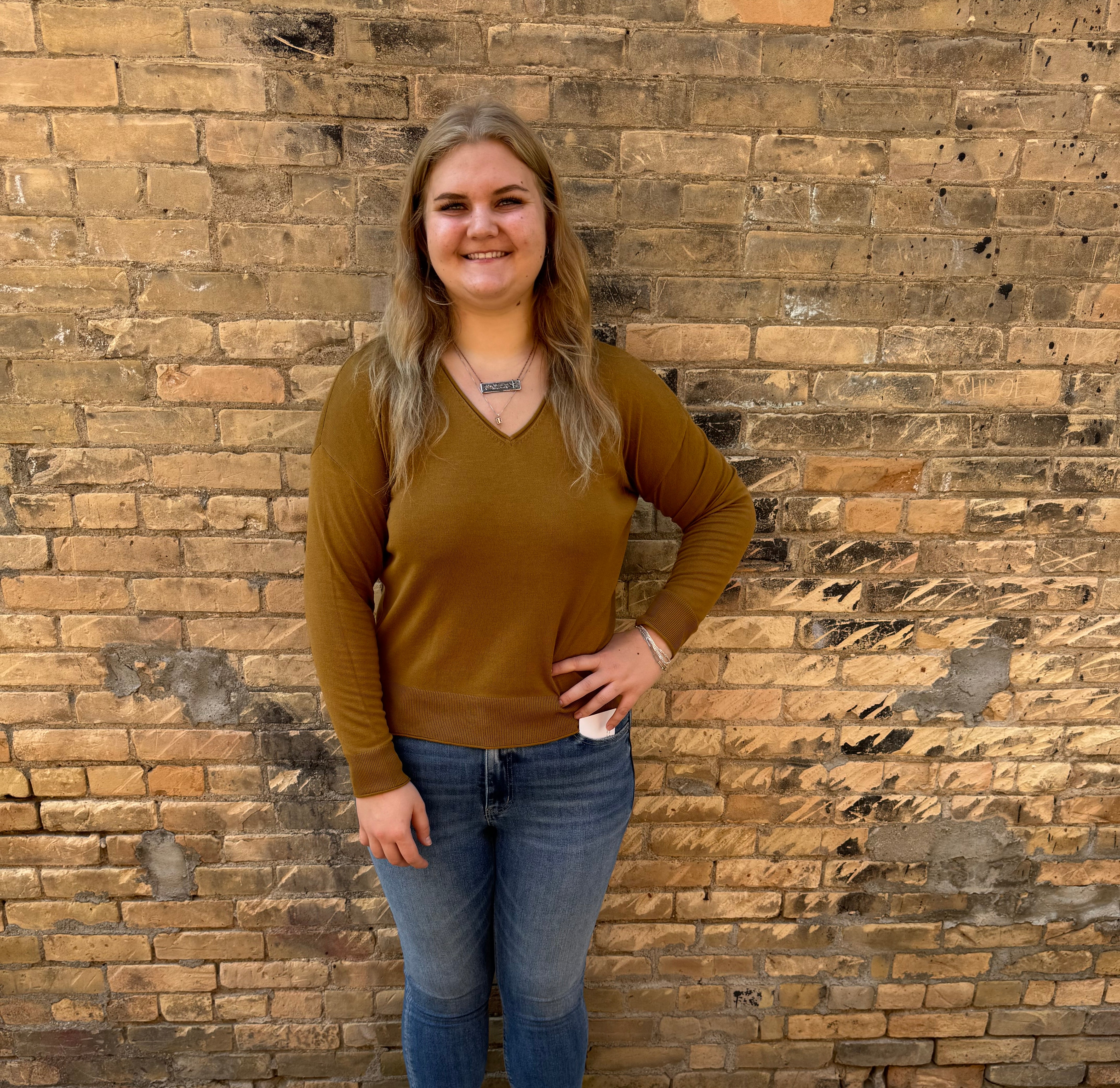 Cool V-Neck Long Sleeve Sweater-Golden Rod-Sweaters-be cool-The Silo Boutique, Women's Fashion Boutique Located in Warren and Grand Forks North Dakota