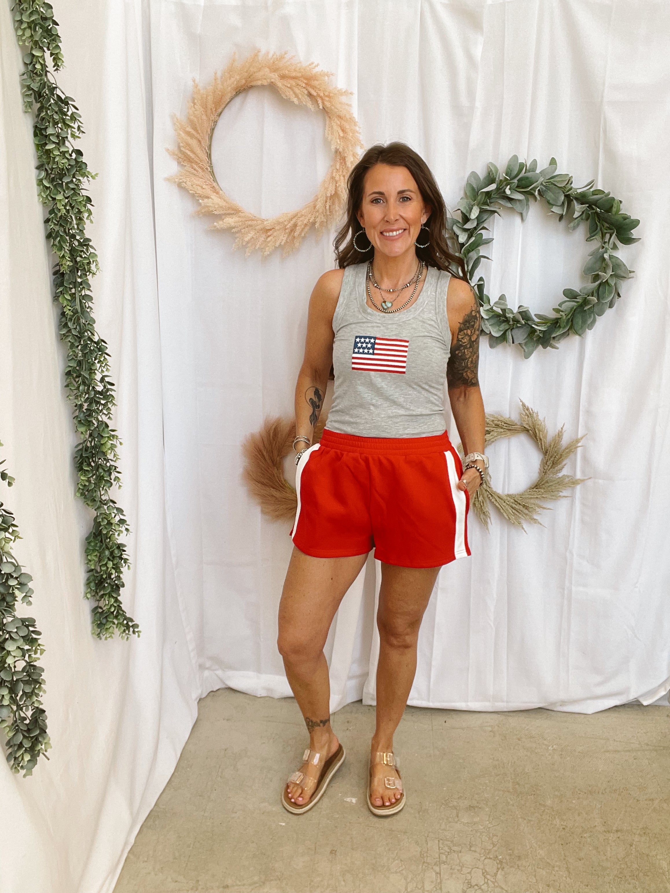 Red Side Stripe Shorts-Shorts-lelis-The Silo Boutique, Women's Fashion Boutique Located in Warren and Grand Forks North Dakota