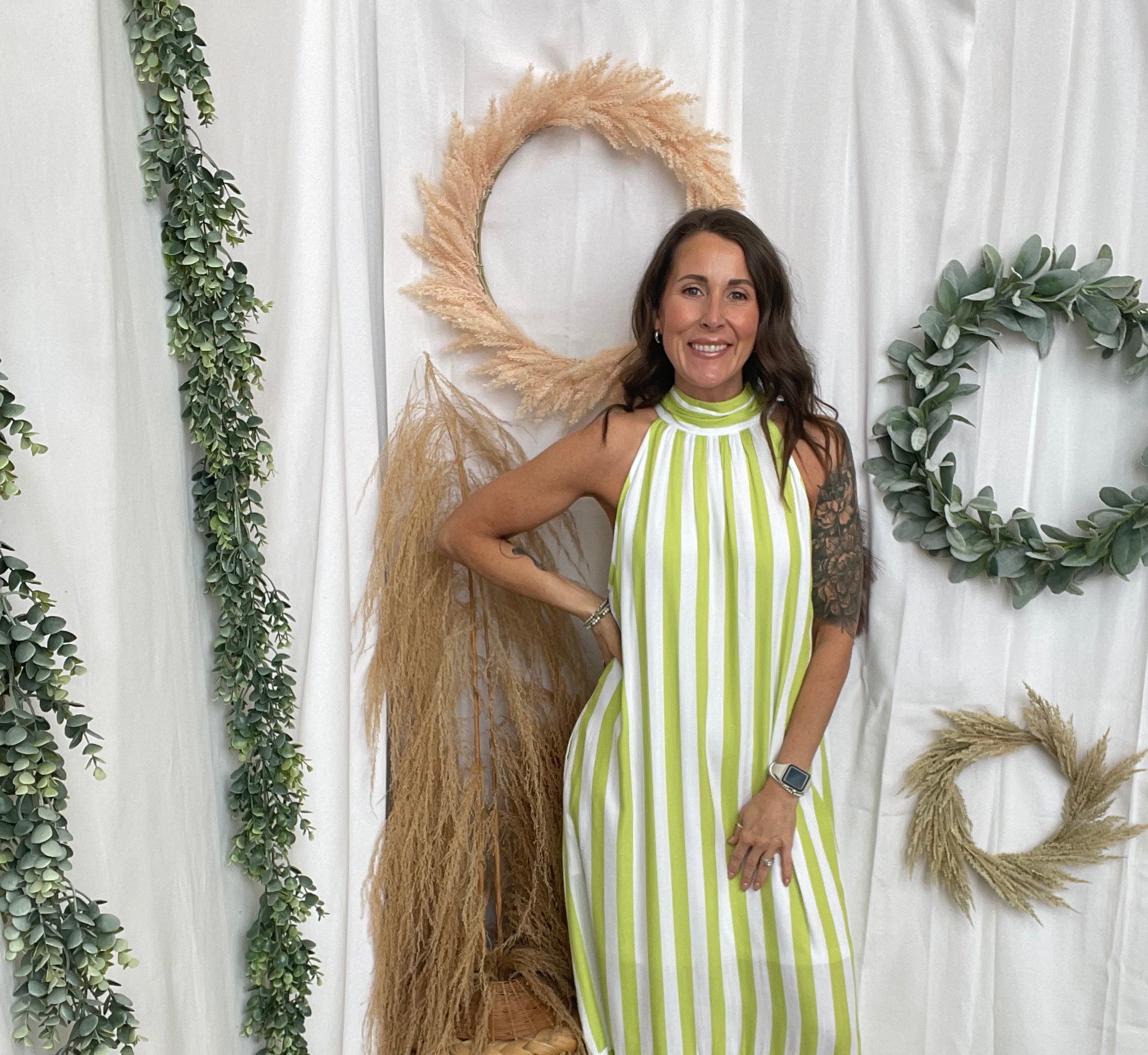 Lime Stripe Halter Dress-Final Sale-Dresses-entro-The Silo Boutique, Women's Fashion Boutique Located in Warren and Grand Forks North Dakota