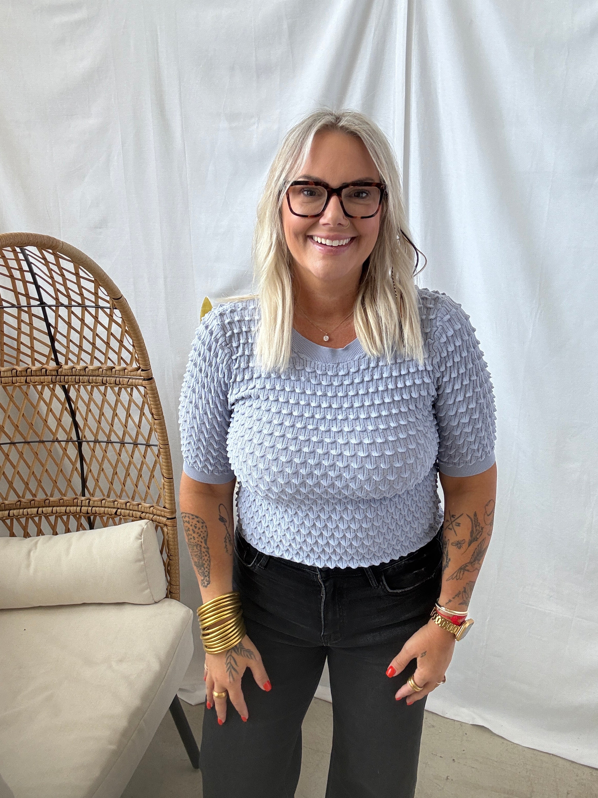 Bubble Textured Knit Top-Periwinkle-Short Sleeve Tops-listicle-The Silo Boutique, Women's Fashion Boutique Located in Warren and Grand Forks North Dakota