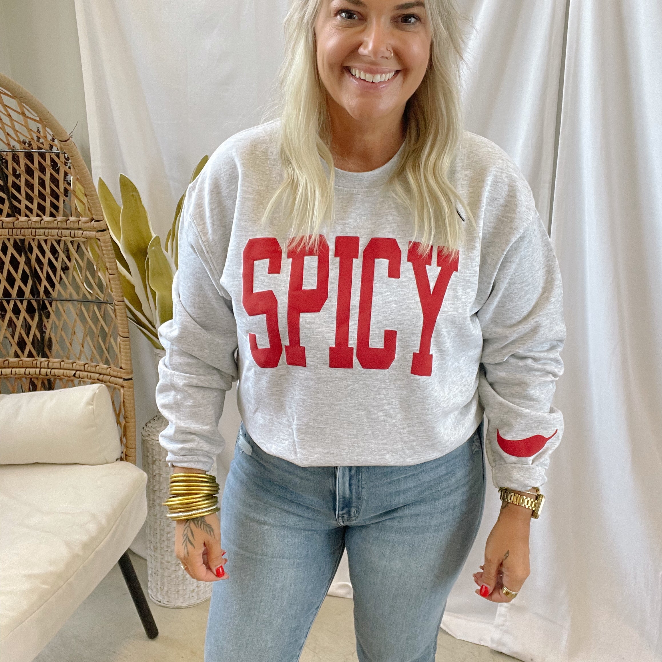 Spicy Sweatshirt-Sweatshirts-birdie-The Silo Boutique, Women's Fashion Boutique Located in Warren and Grand Forks North Dakota